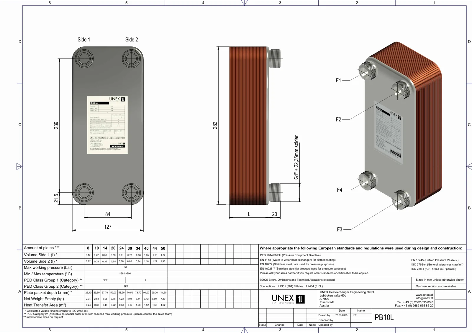 Plan technique avec les dimensions de UNEX PB10L-8