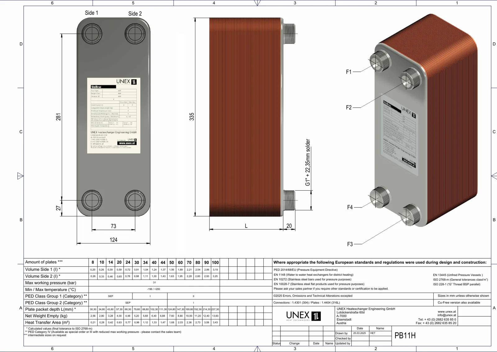 Plan technique avec les dimensions de UNEX PB11H-8