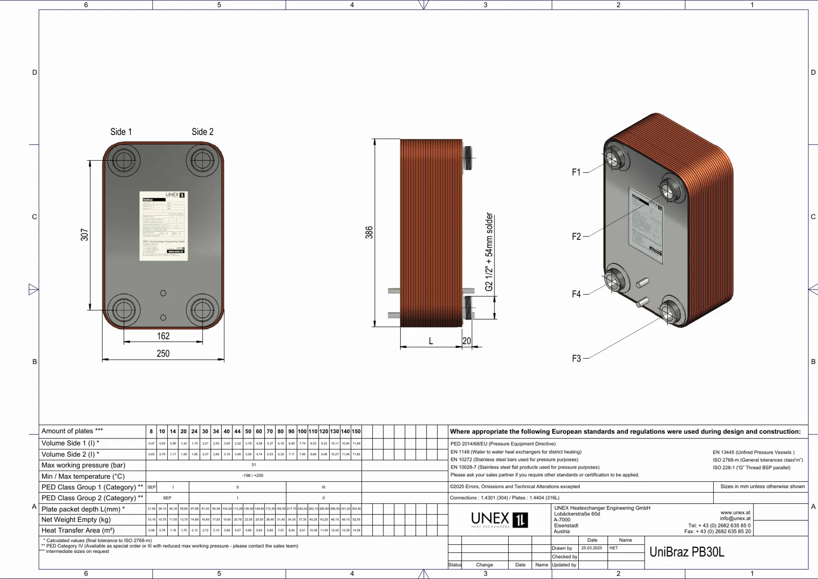 Plan technique avec les dimensions de UNEX PB30L-24