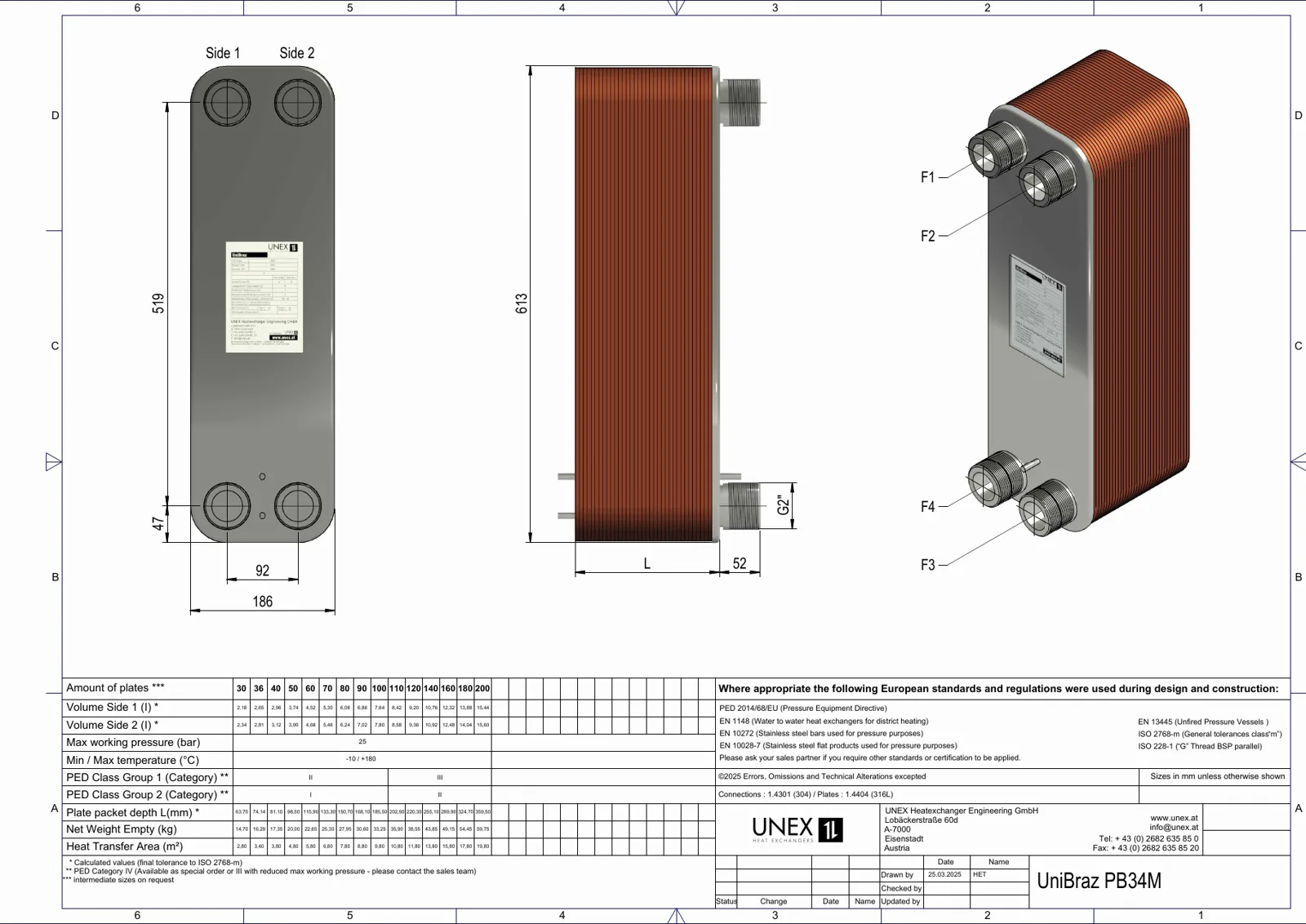 Plan technique avec les dimensions de UNEX PB34M-36