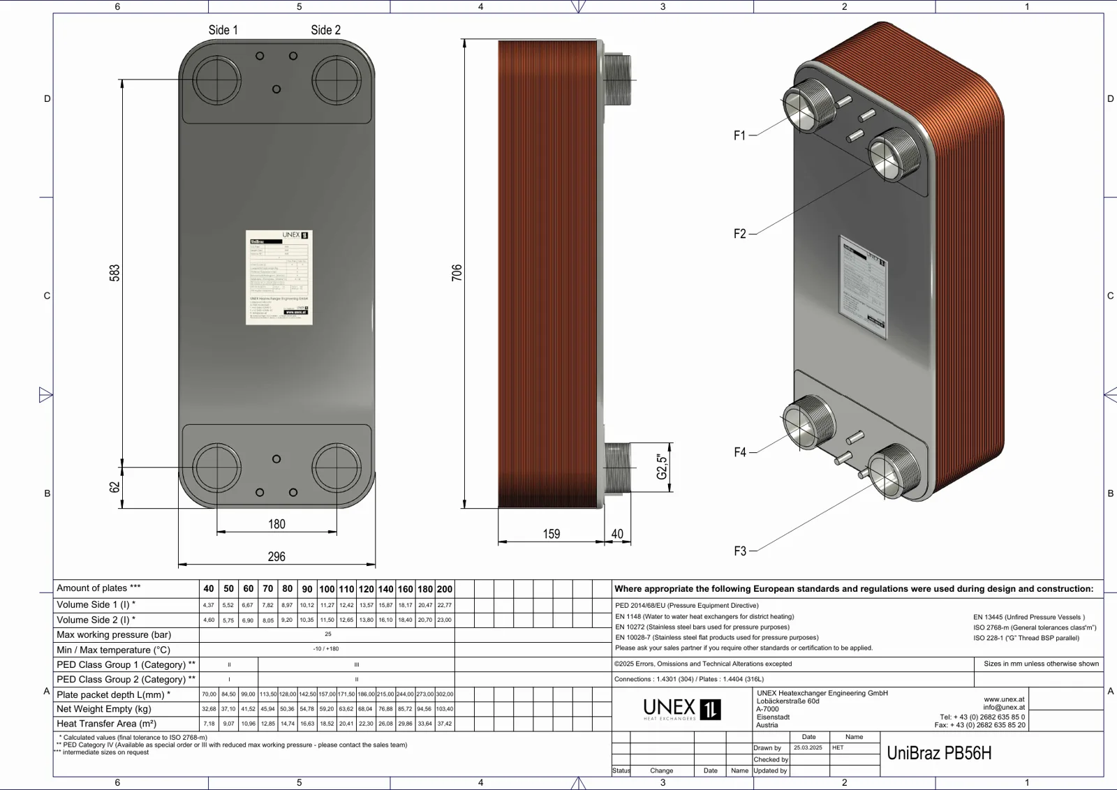 Plan technique avec les dimensions de UNEX PB56H-200