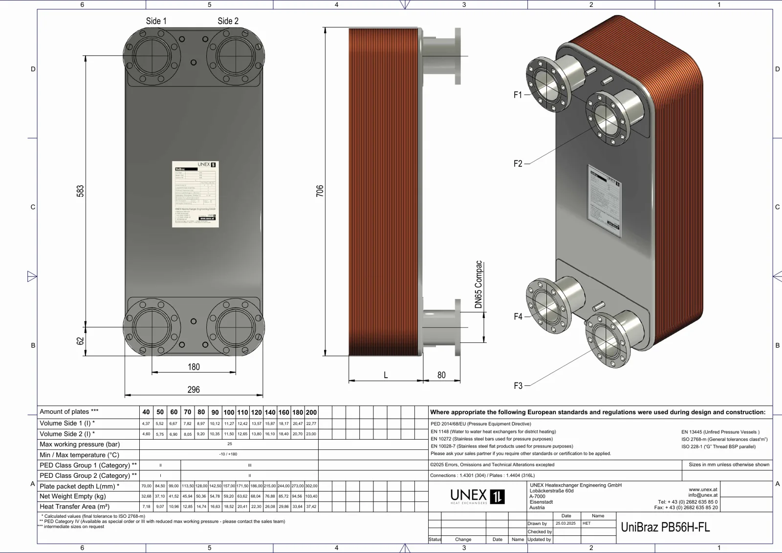 Plan technique avec les dimensions de UNEX PB56H-160-compac