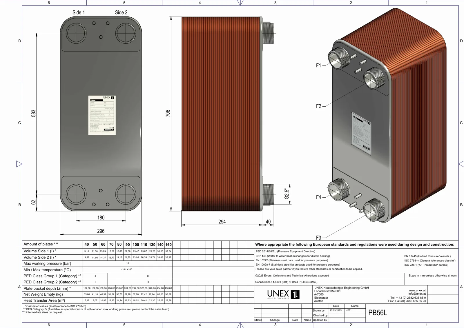 Plan technique avec les dimensions de UNEX PB56L-40