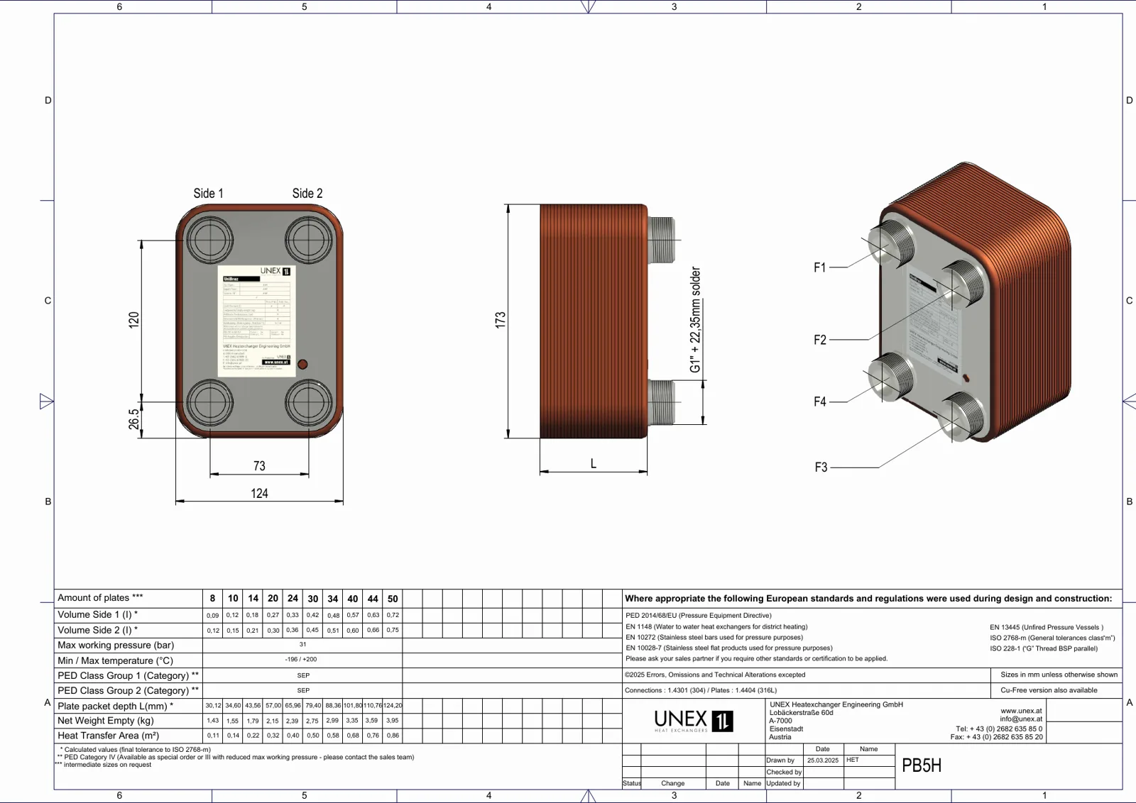 Plan technique avec les dimensions de UNEX PB5H-10