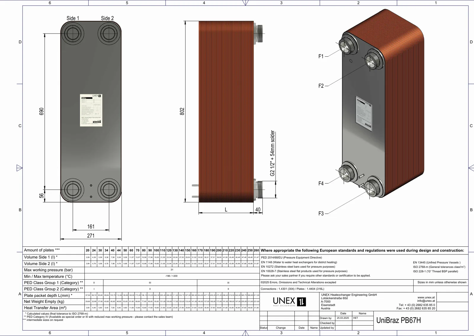 Plan technique avec les dimensions de UNEX PB67H-60