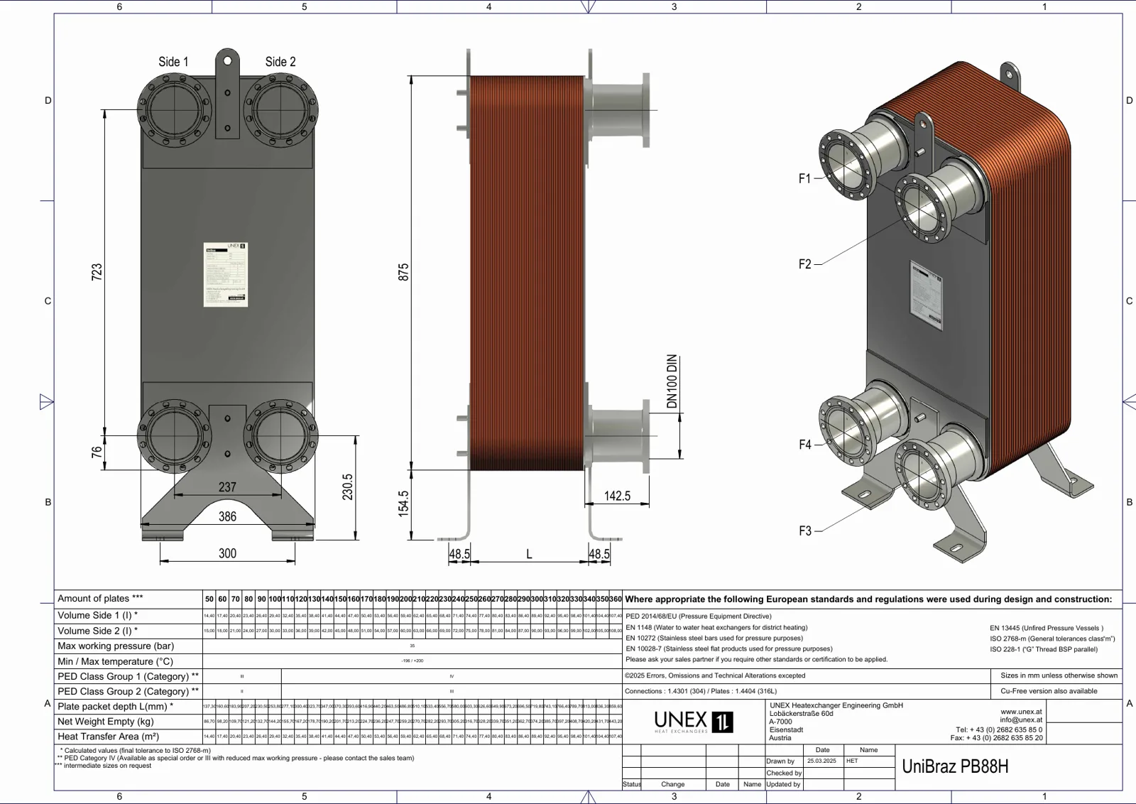 Plan technique avec les dimensions de UNEX PB88H-100