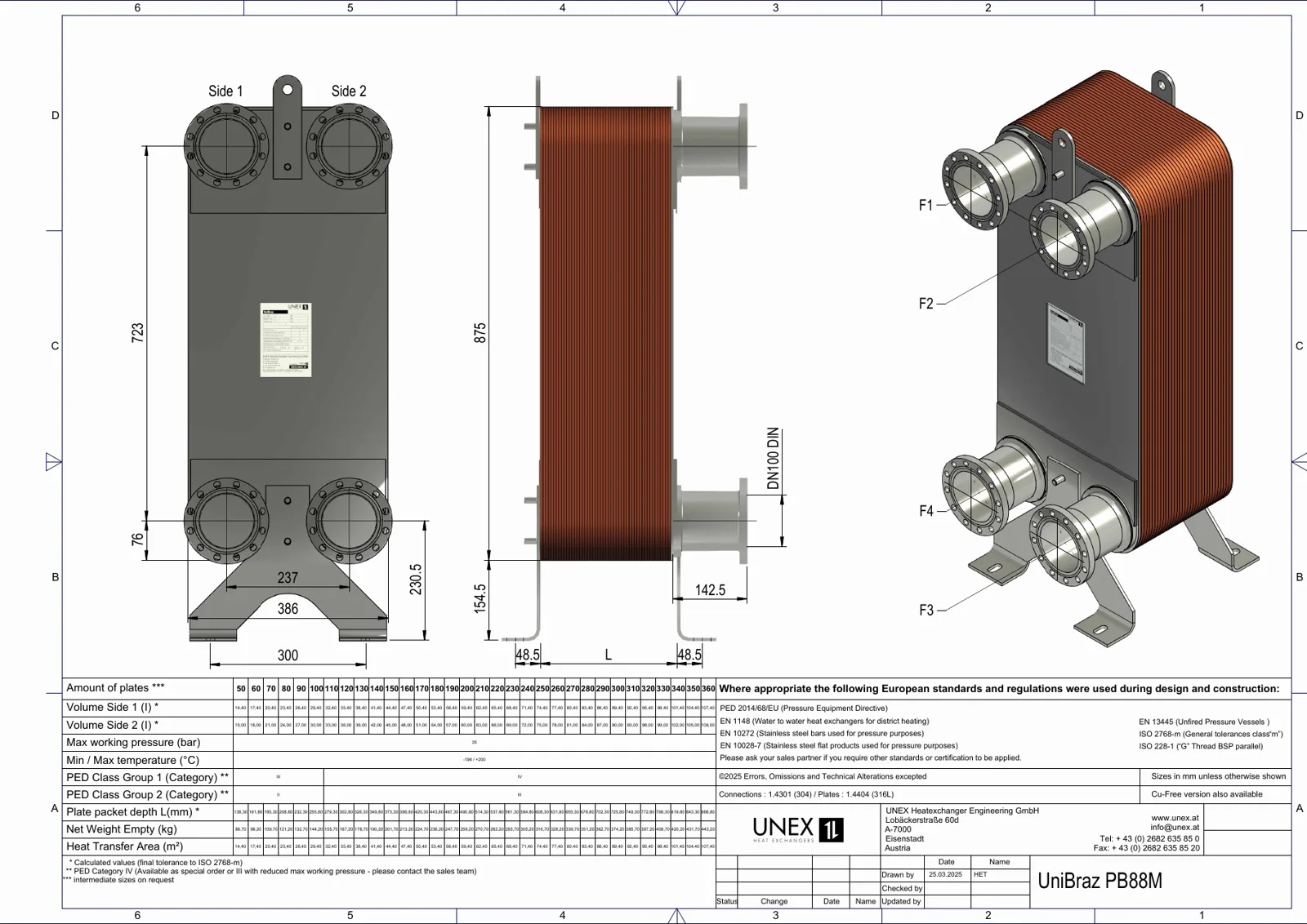 Plan technique avec les dimensions de UNEX PB88M-50