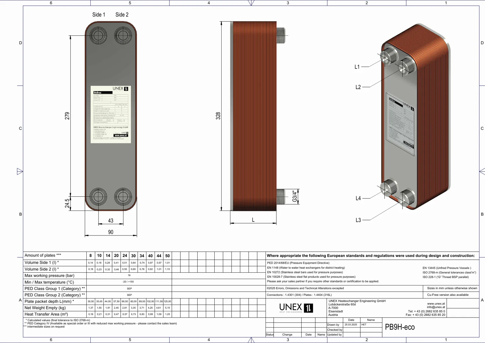 Plan technique avec les dimensions de UNEX PB9H-10-eco