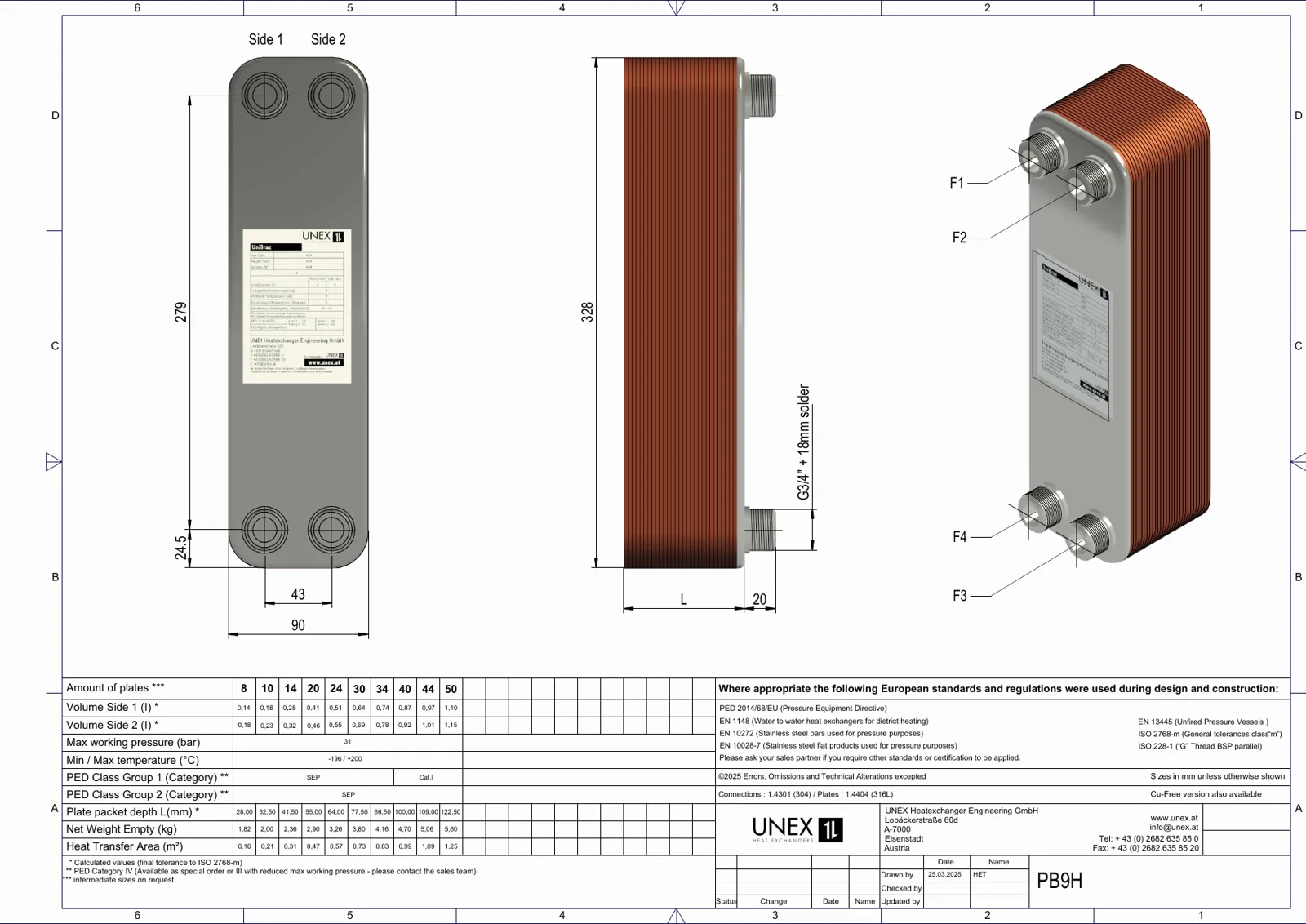 Plan technique avec les dimensions de UNEX PB9H-8
