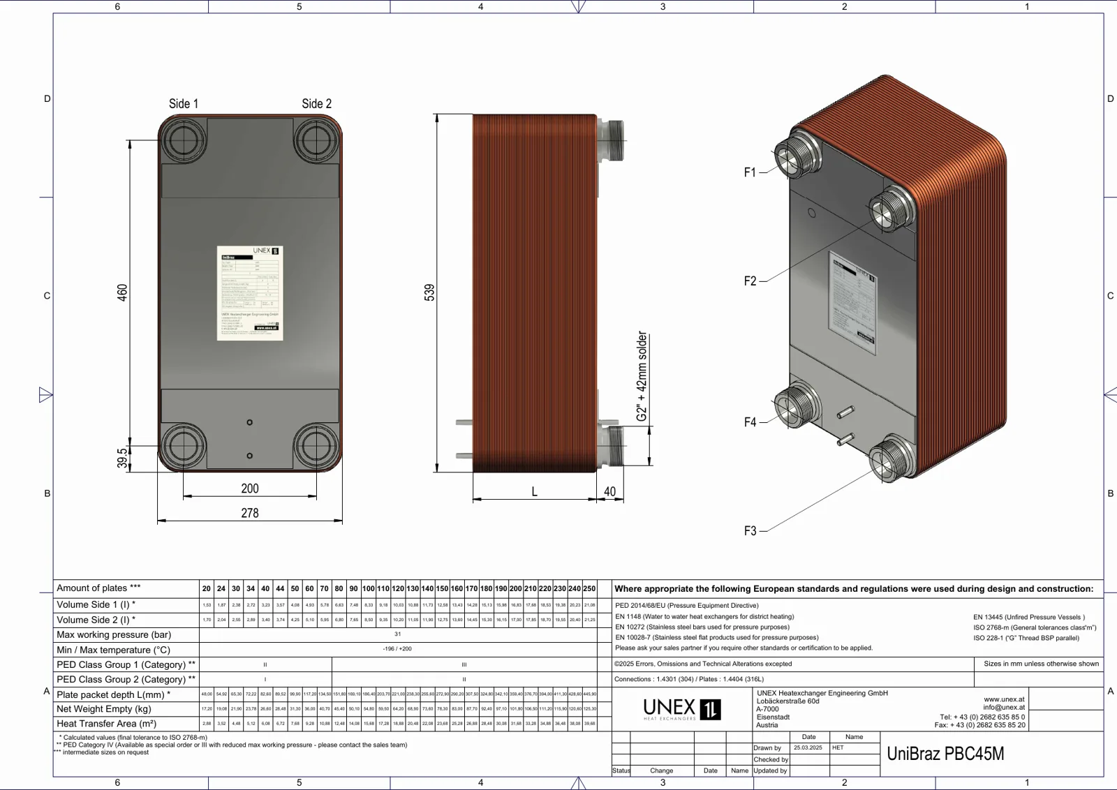 Plan technique avec les dimensions de UNEX PBC45M-210