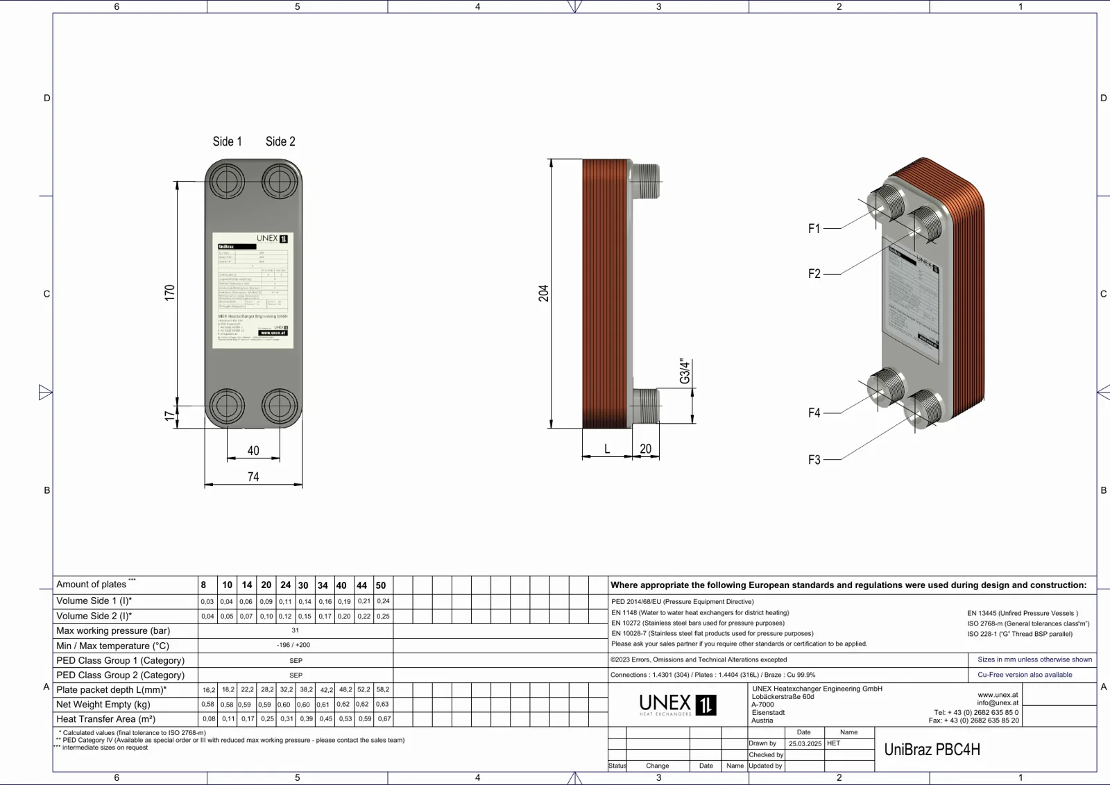 Plan technique avec les dimensions de UNEX PBC4H-8
