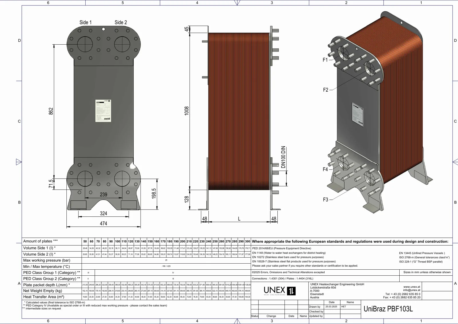 Plan technique avec les dimensions de UNEX PBF103L-230