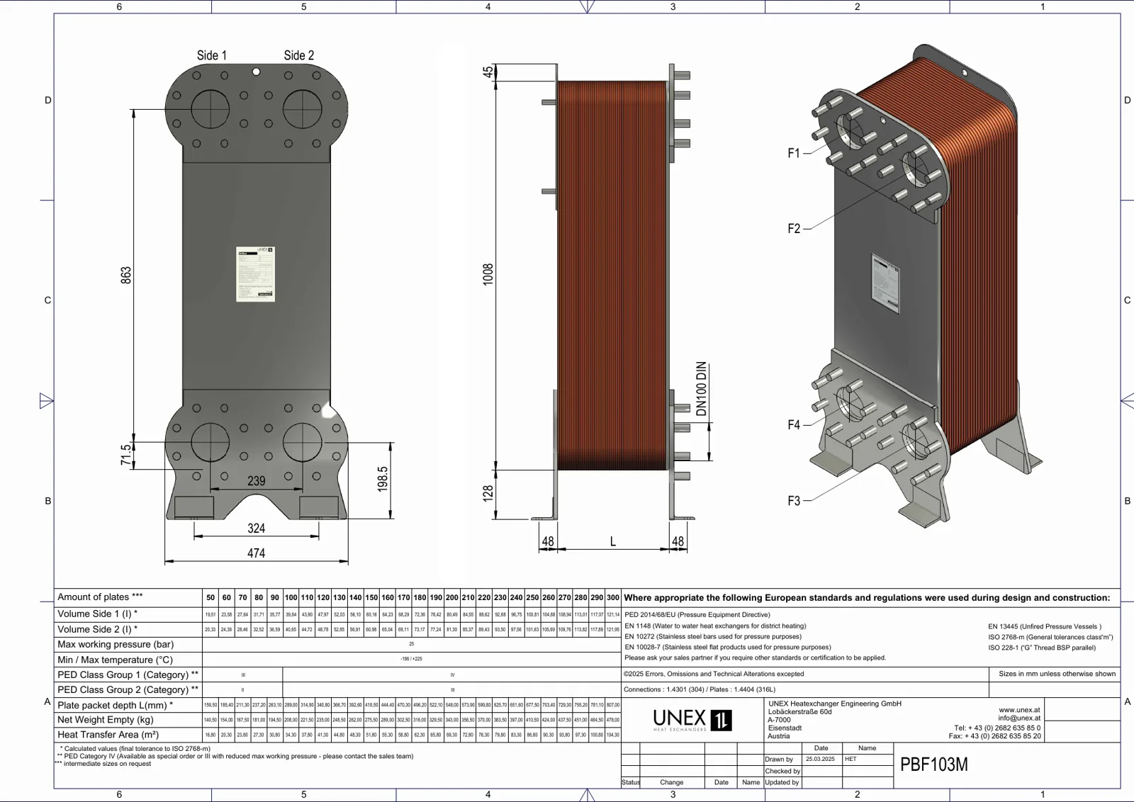 Plan technique avec les dimensions de UNEX PBF103M-120