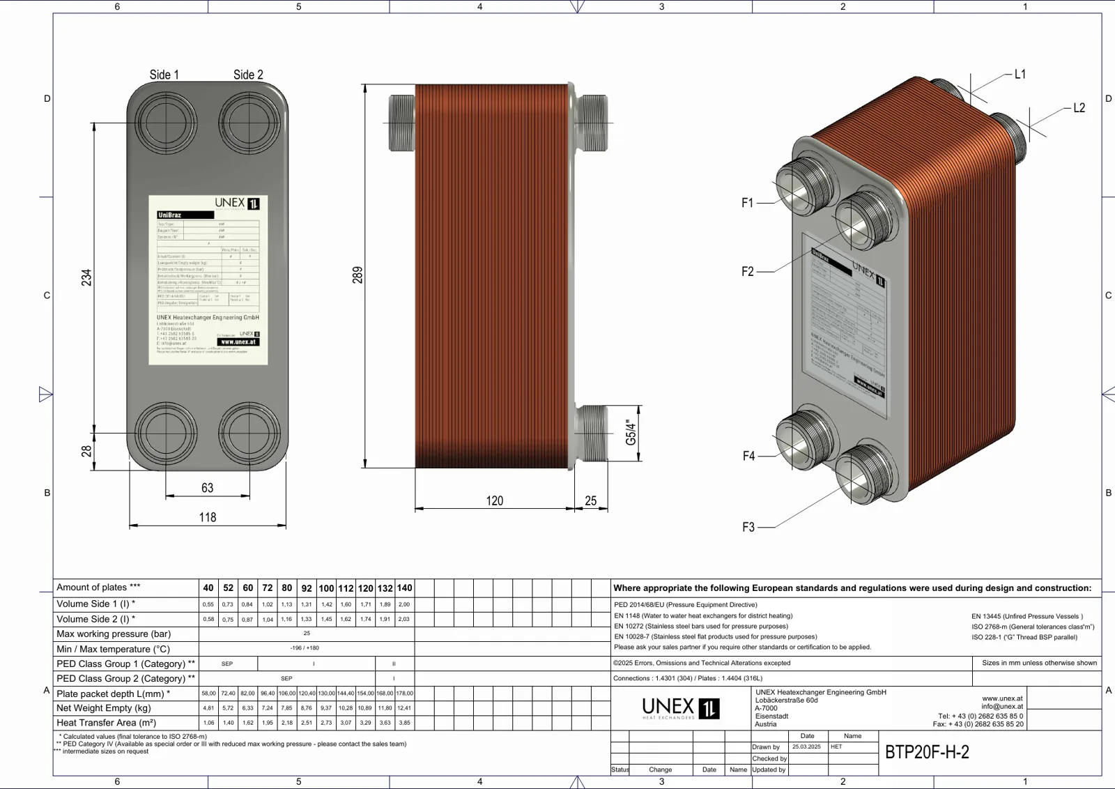 Plan technique avec les dimensions de UNEX PBF10H-60/60 120 plaques