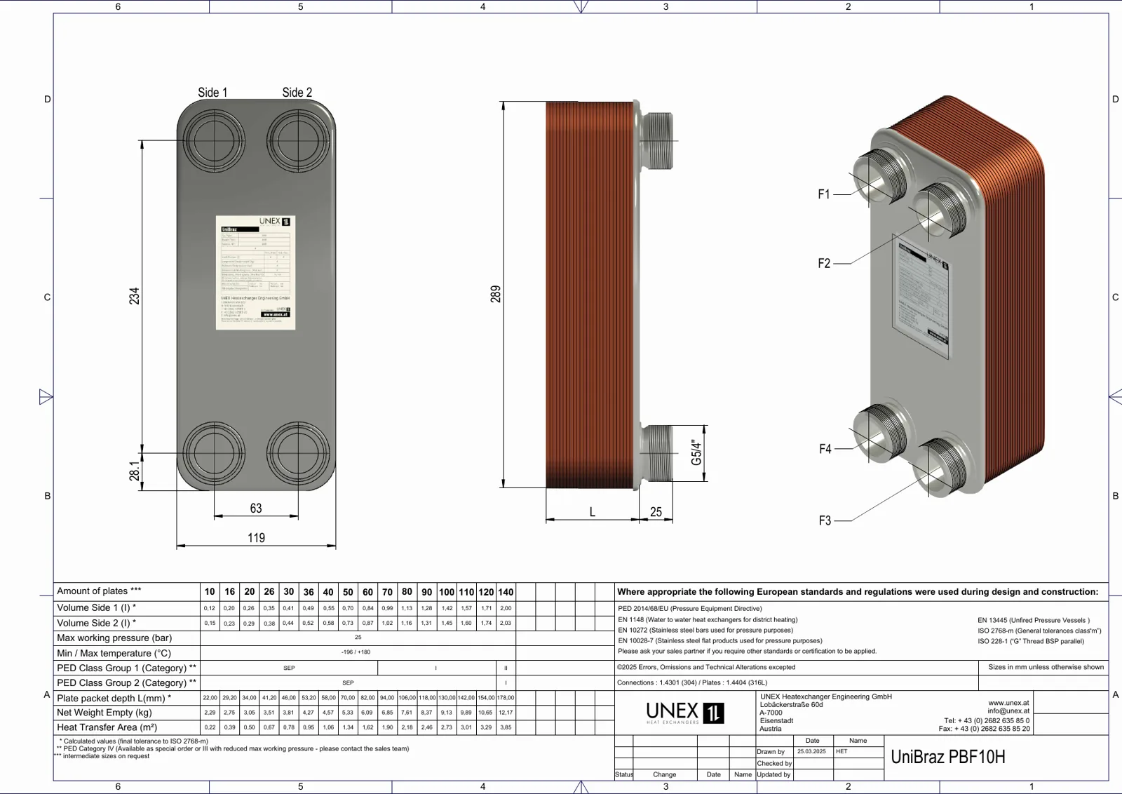 Plan technique avec les dimensions de UNEX PBF10H-30