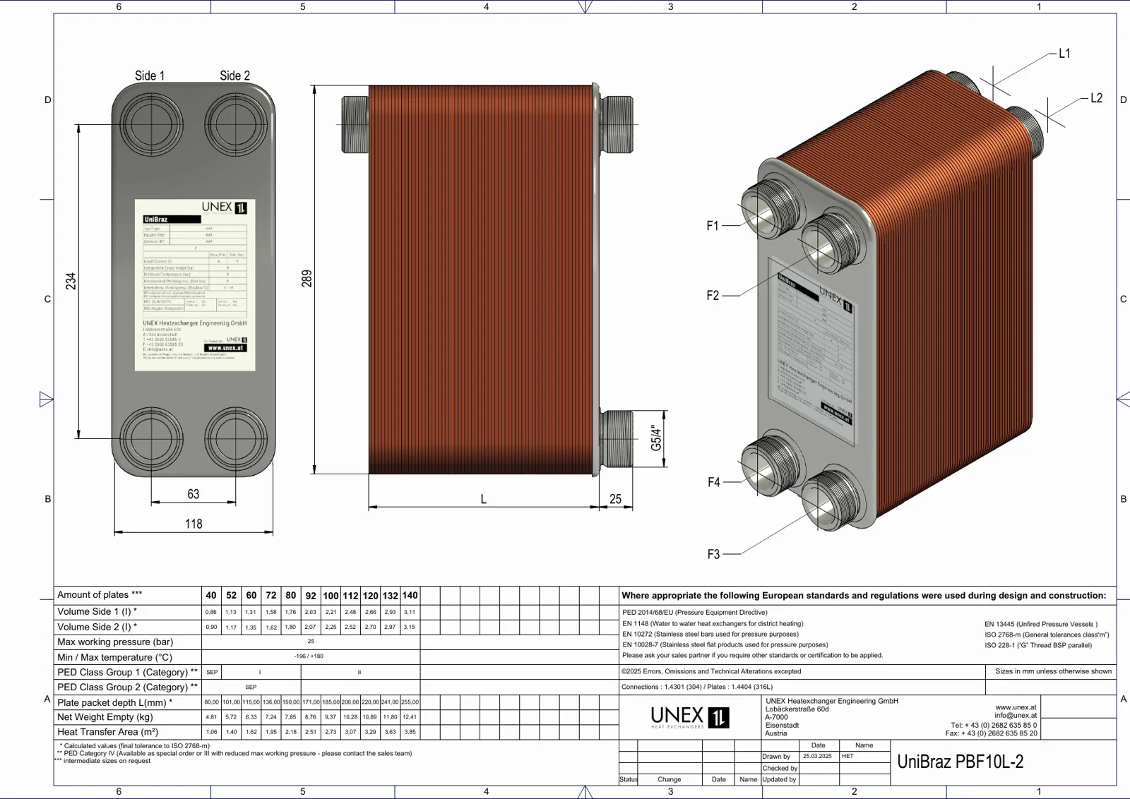 Plan technique avec les dimensions de UNEX PBF10L-26/26 52 plaques