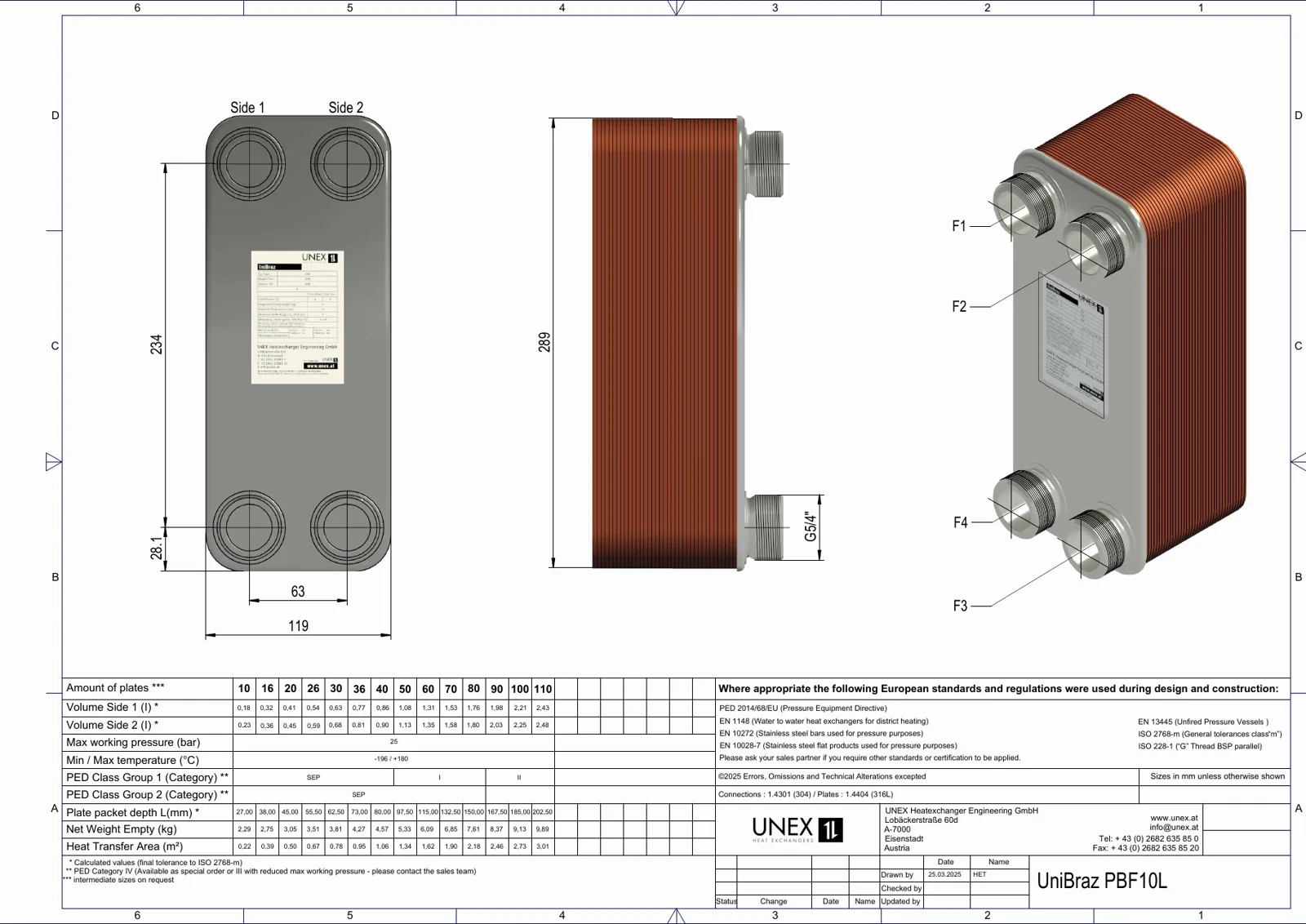 Plan technique avec les dimensions de UNEX PBF10L-20