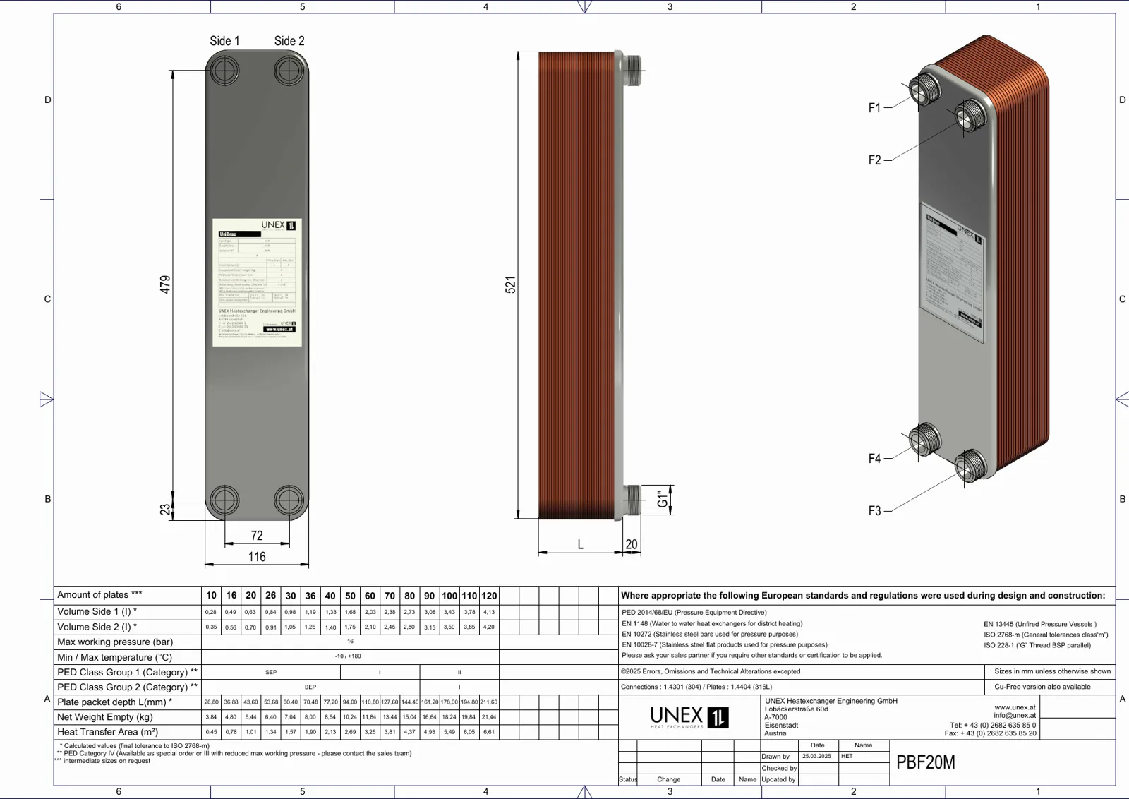 Plan technique avec les dimensions de UNEX PBF20M-16