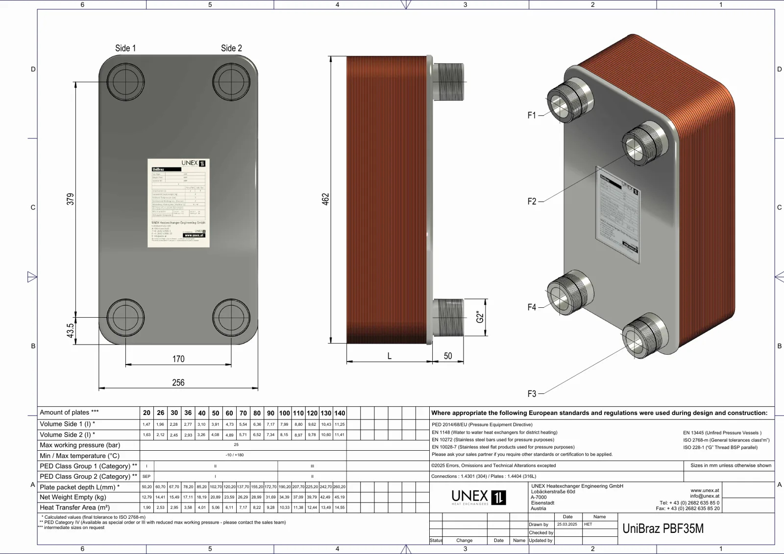 Plan technique avec les dimensions de UNEX PBF35M-110