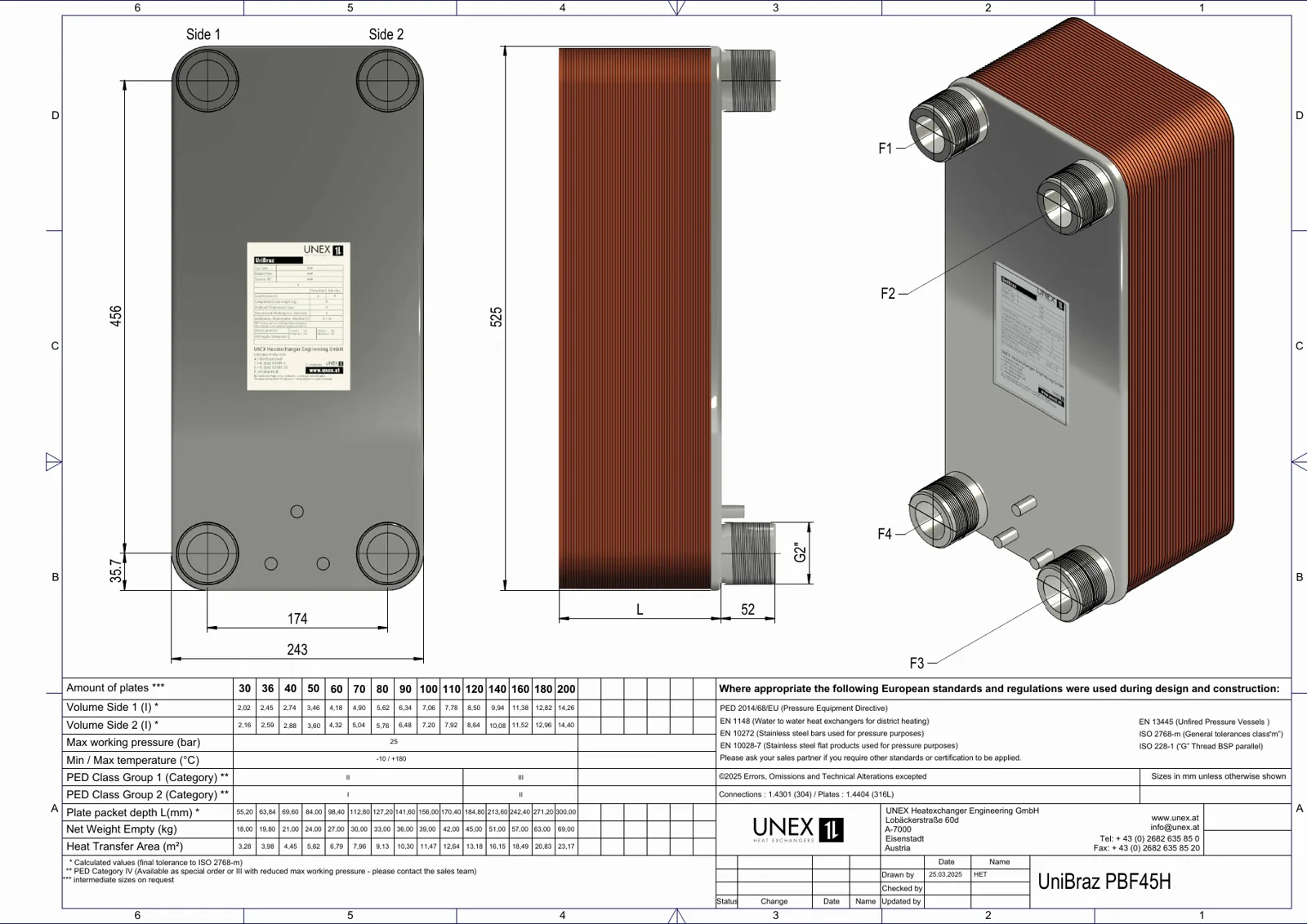 Plan technique avec les dimensions de UNEX PBF45H-36