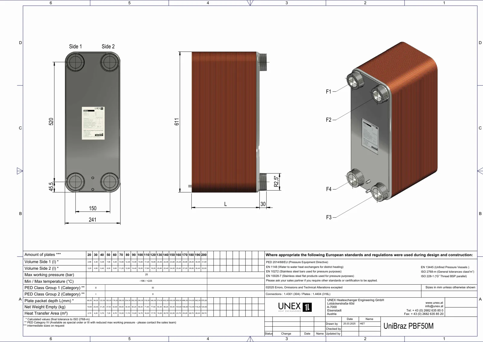 Plan technique avec les dimensions de UNEX PBF50M-100