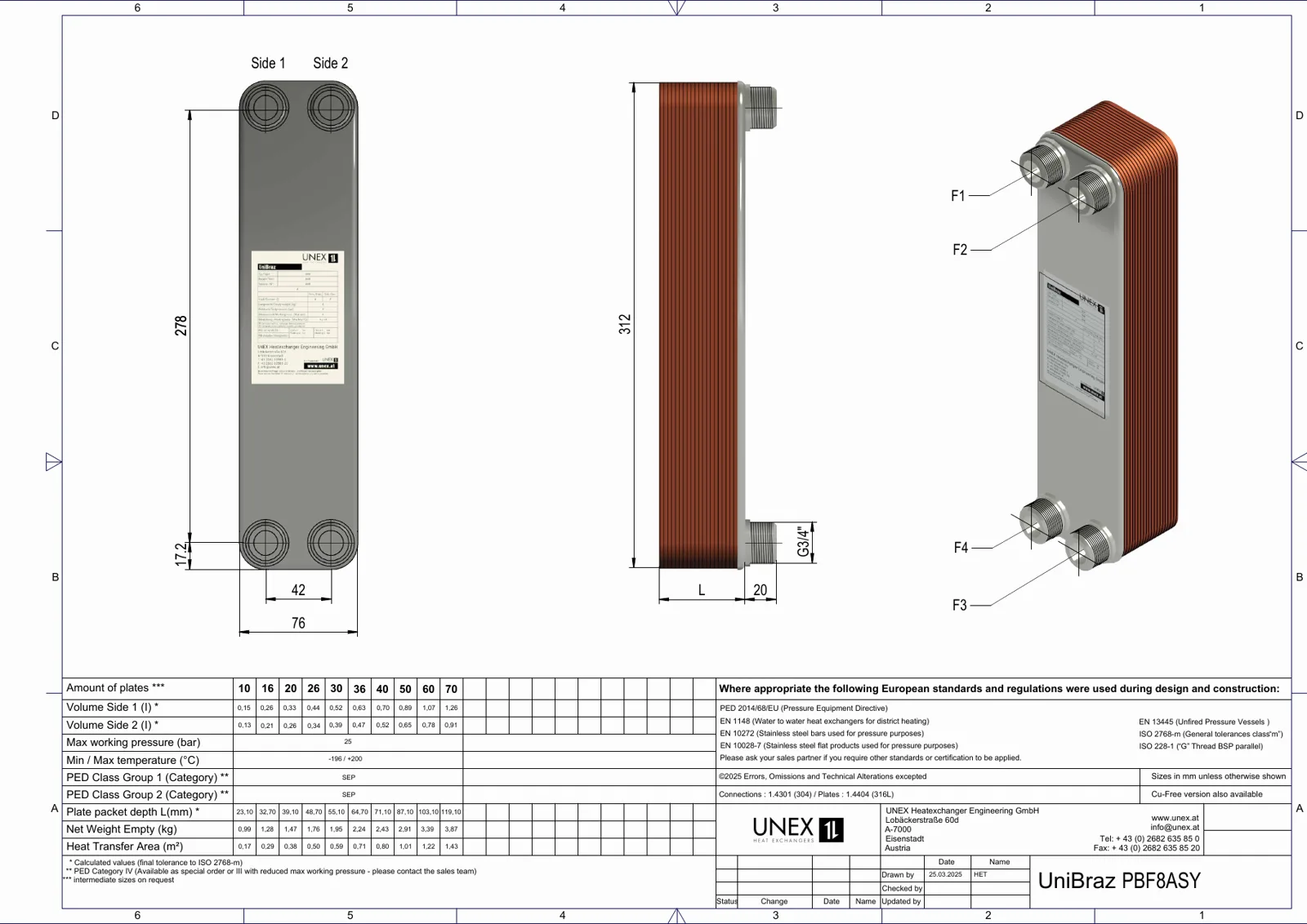 Plan technique avec les dimensions de UNEX PBF8ASY-10