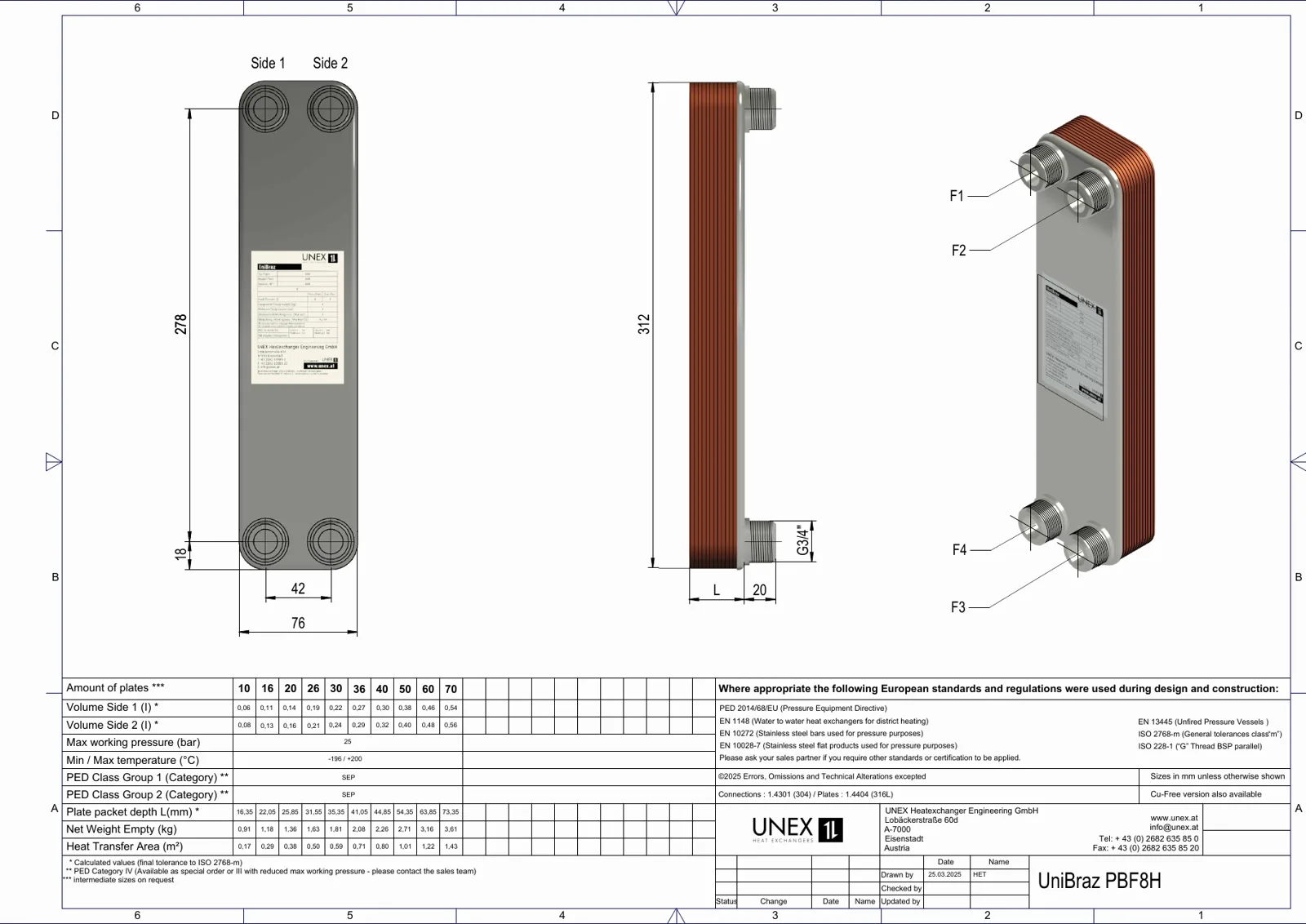 Plan technique avec les dimensions de UNEX PBF8H-10