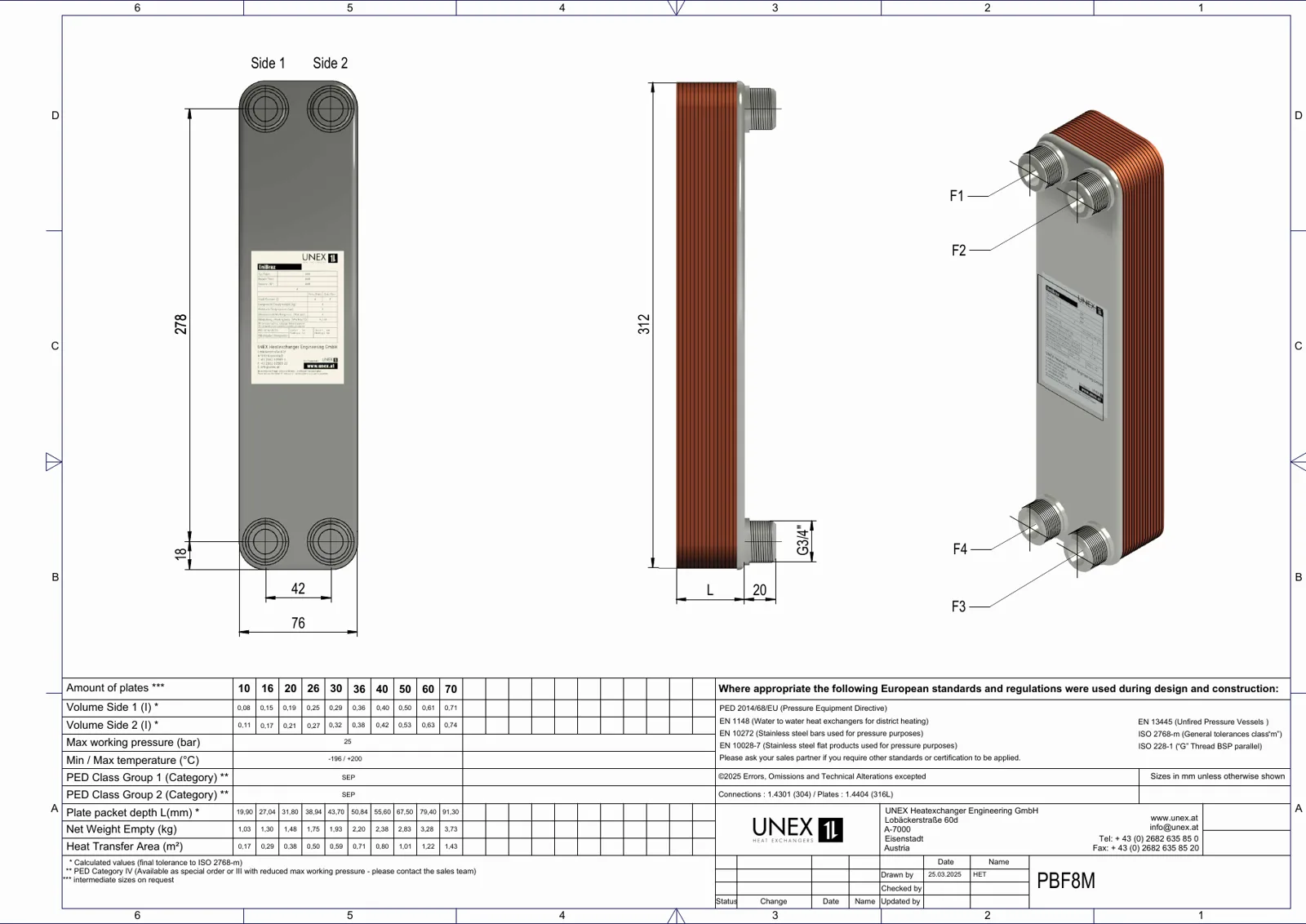 Plan technique avec les dimensions de UNEX PBF8M-16