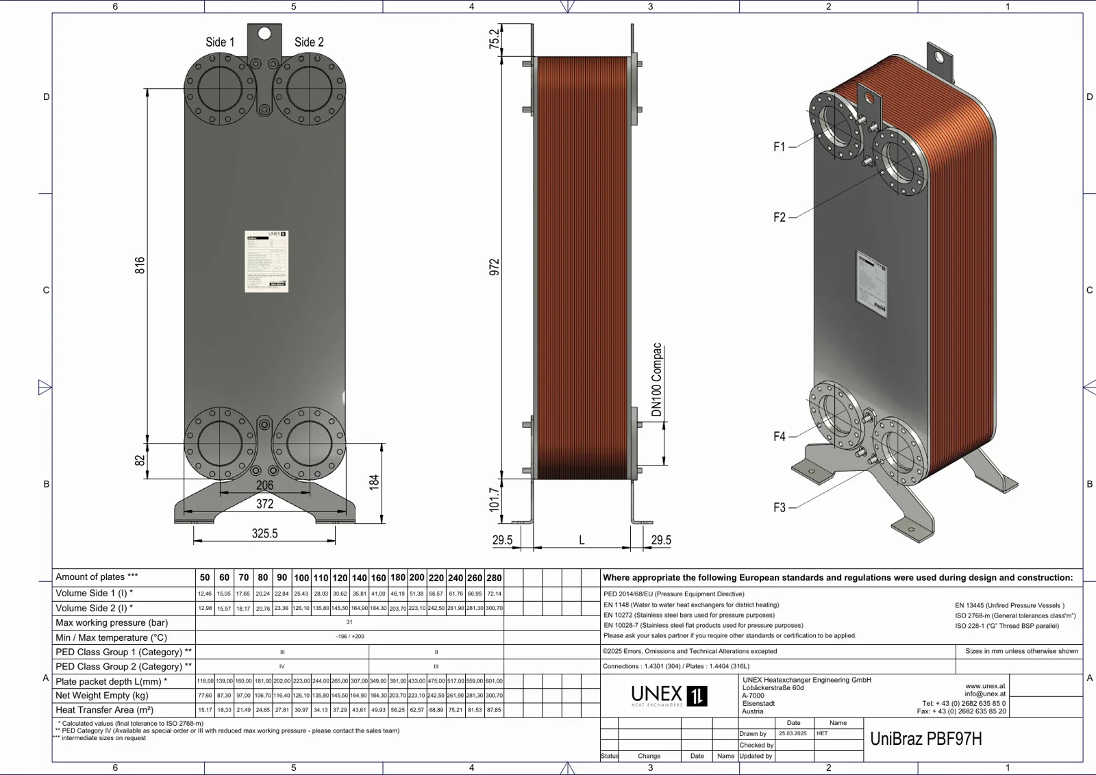 Plan technique avec les dimensions de UNEX PBF97H-60-compac