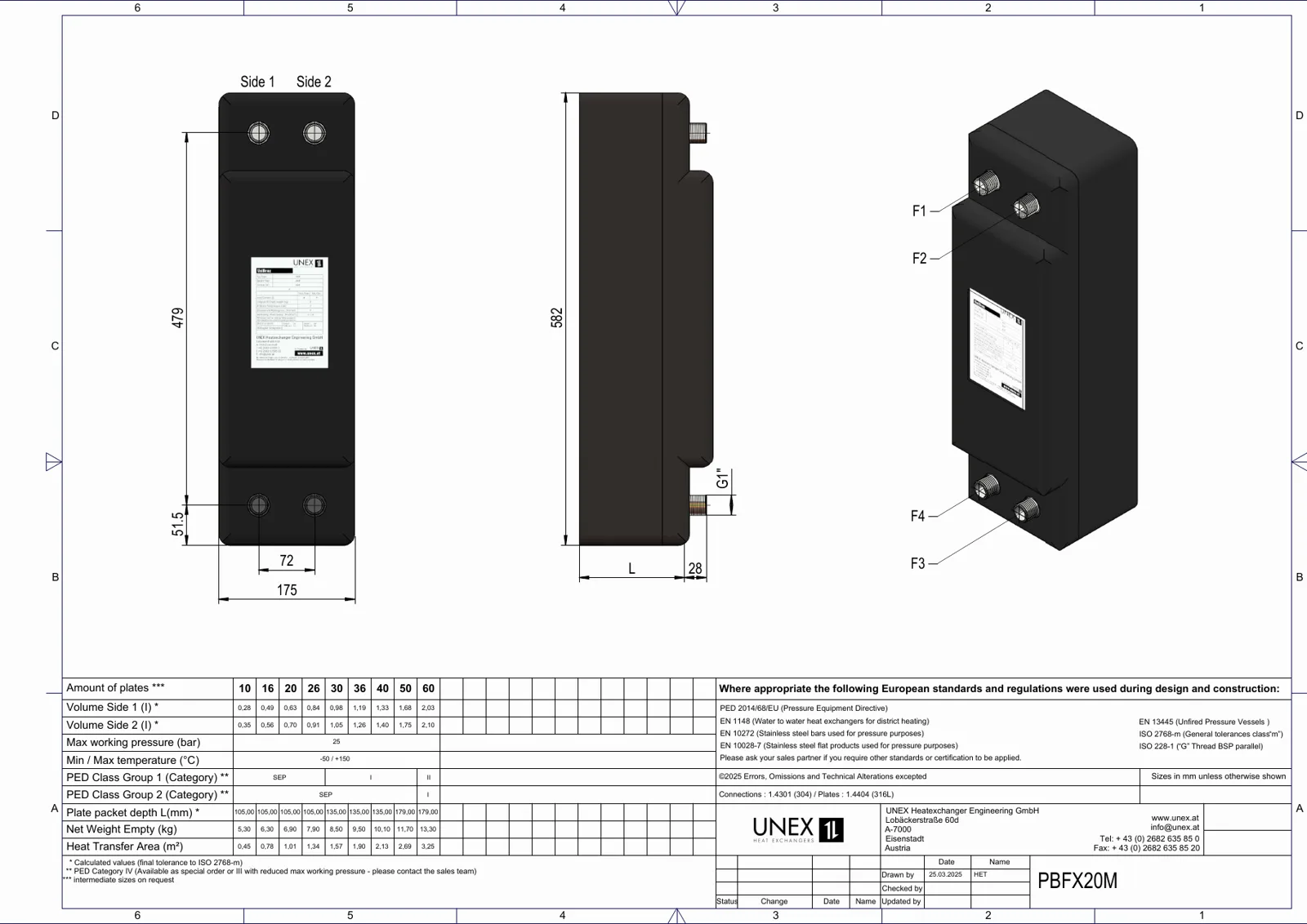 Plan technique avec les dimensions de UNEX PBFX20M-20