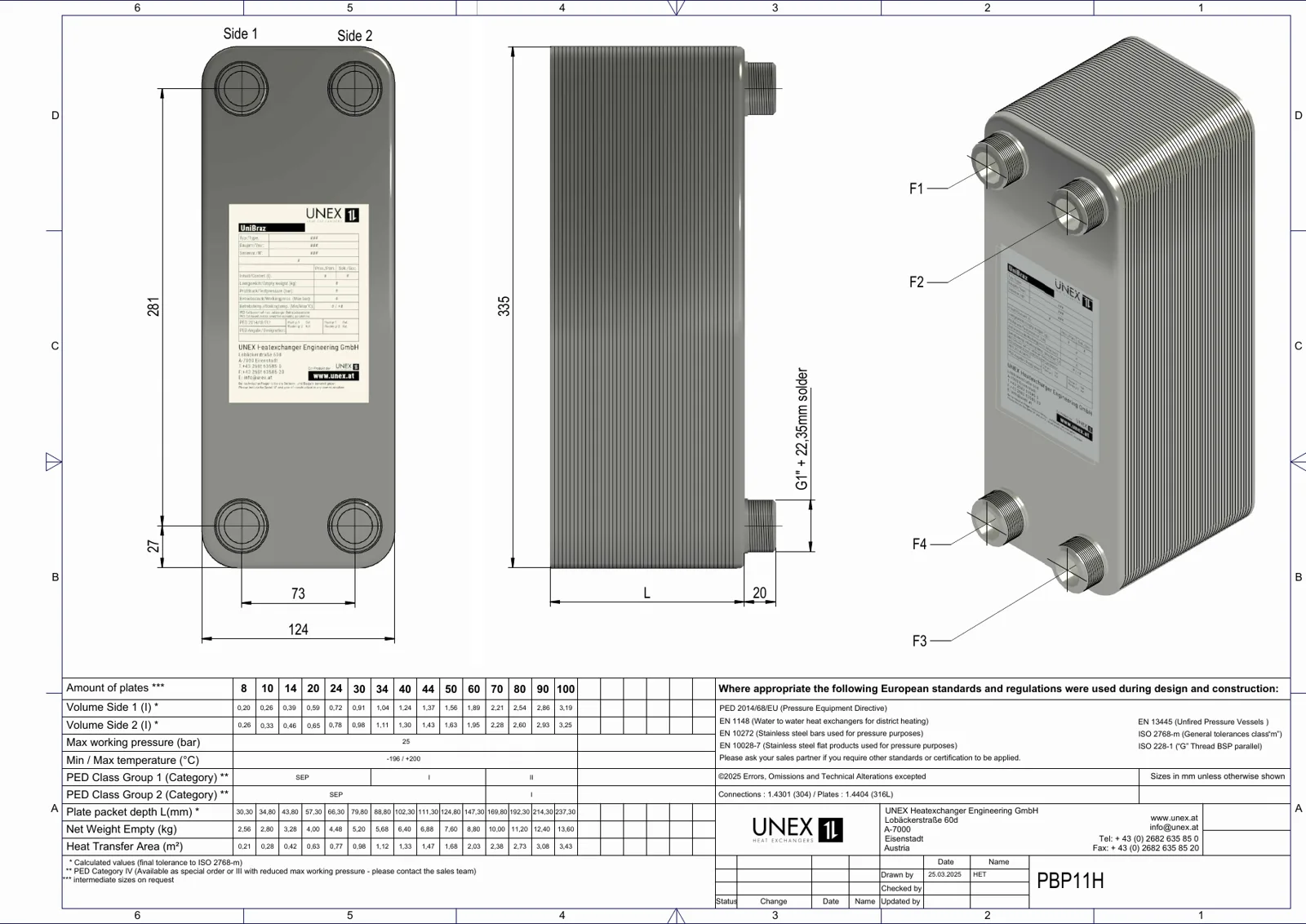 Plan technique avec les dimensions de UNEX PBP11H-44