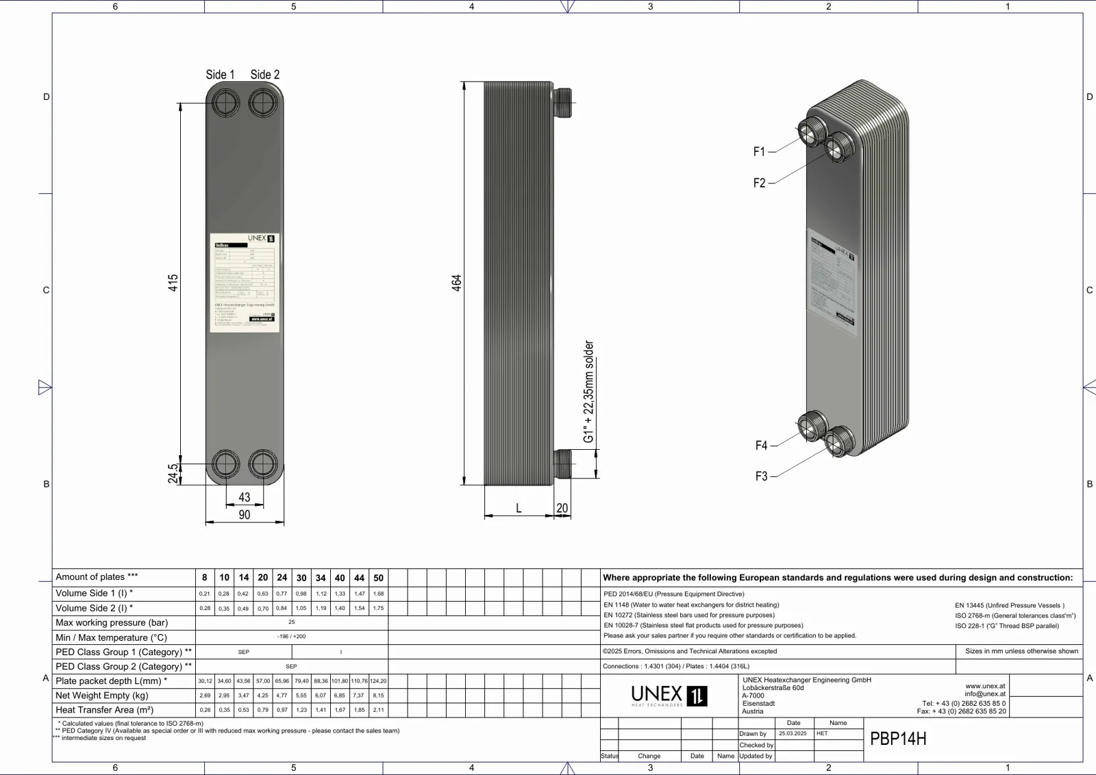 Plan technique avec les dimensions de UNEX PBP14H-8