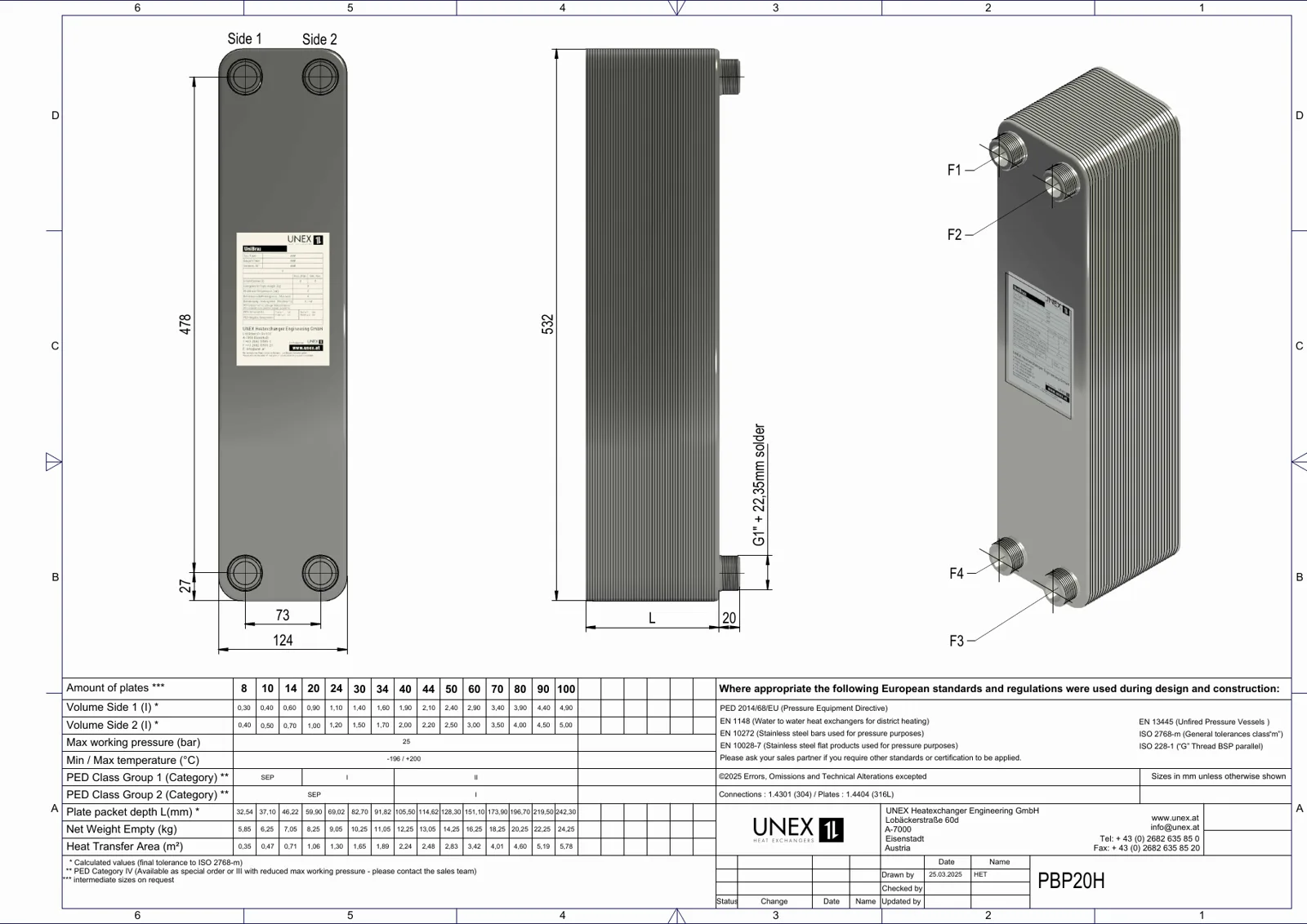 Plan technique avec les dimensions de UNEX PBP20H-8