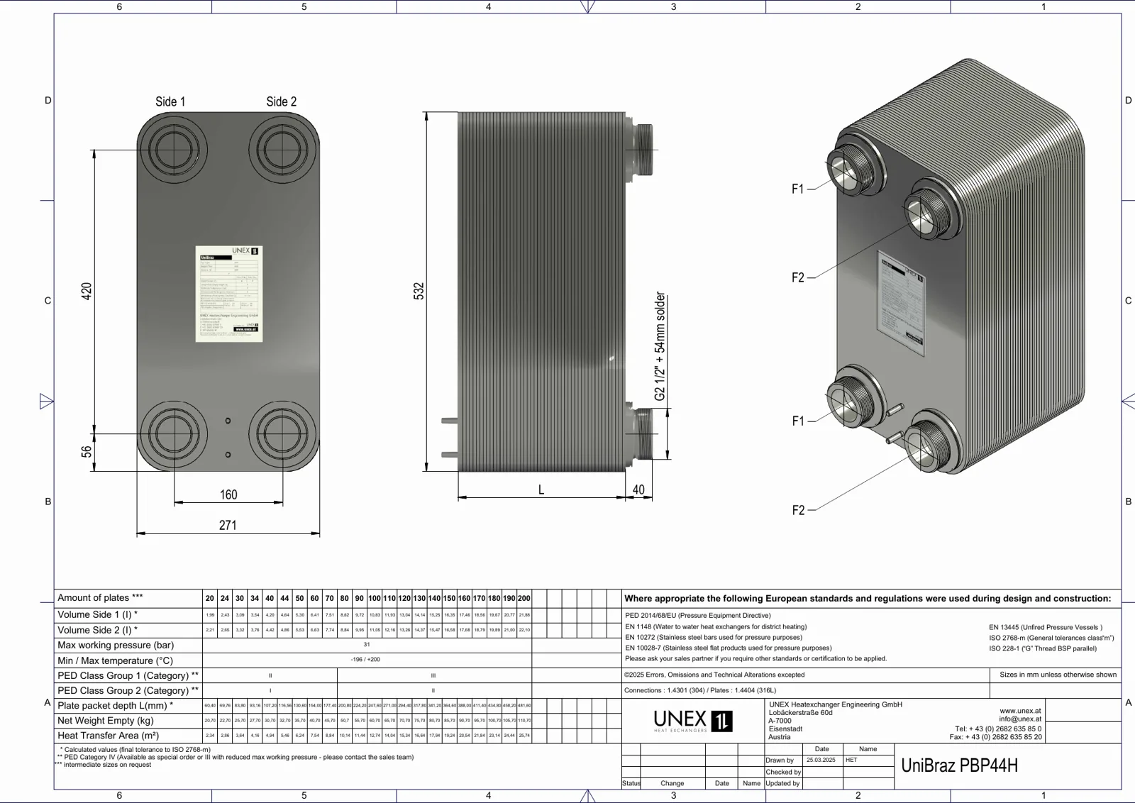 Plan technique avec les dimensions de UNEX PBP44H-24