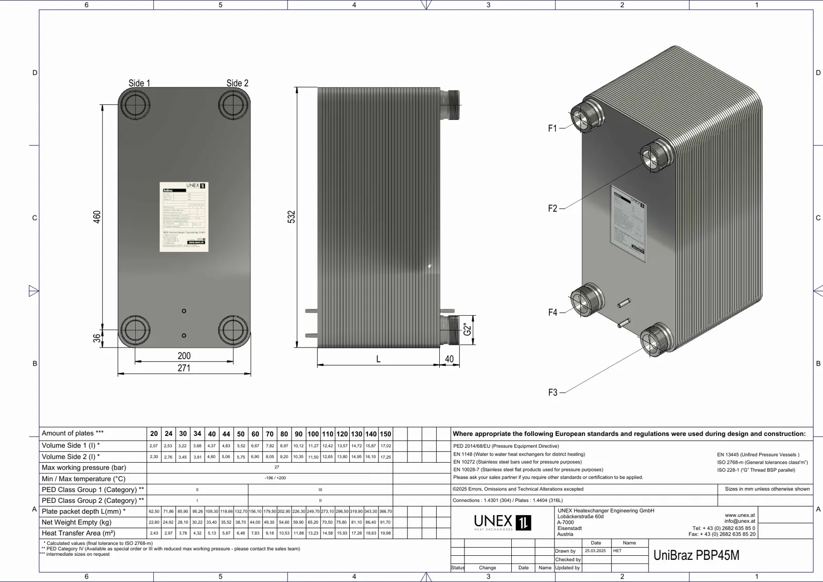 Plan technique avec les dimensions de UNEX PBP45M-24