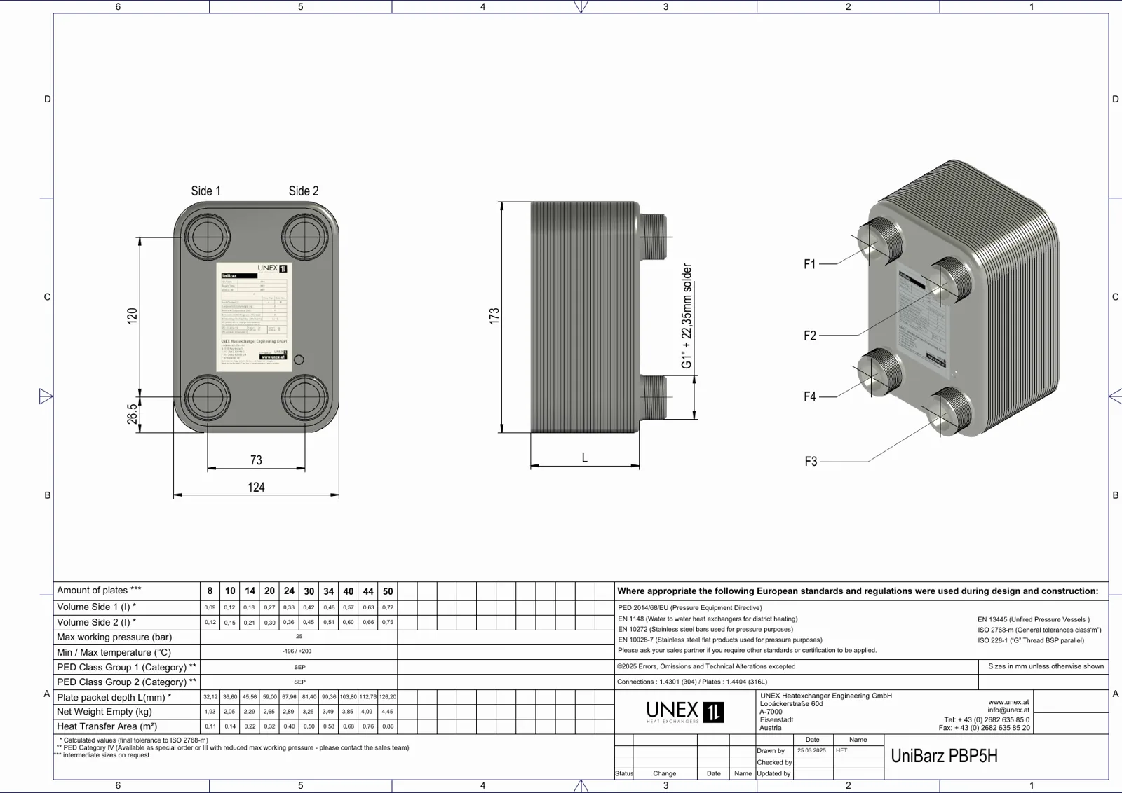 Plan technique avec les dimensions de UNEX PBP5H-8
