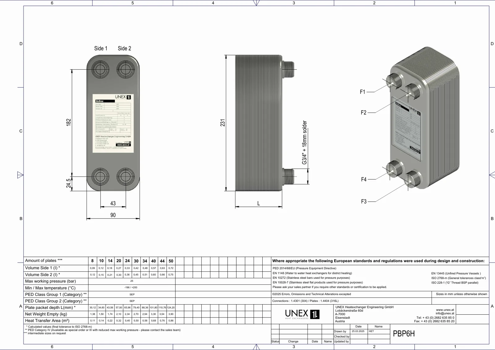 Plan technique avec les dimensions de UNEX PBP6H-20