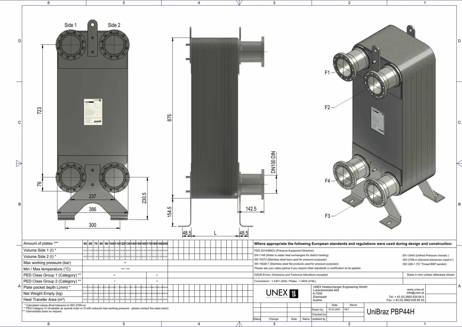 Technische Zeichnung mit den Maßen von UNEX PBP88H-60