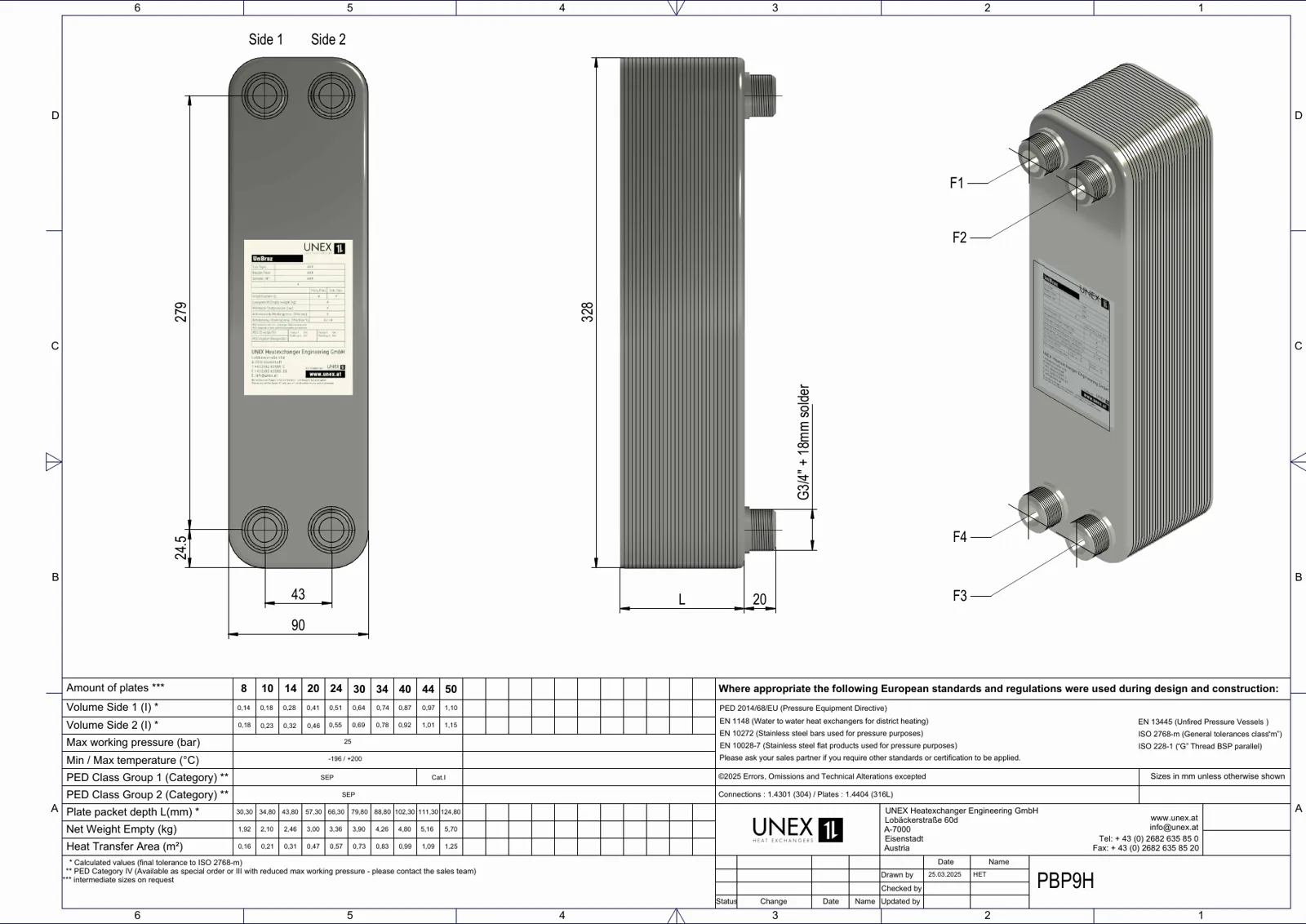 Plan technique avec les dimensions de UNEX PBP9H-8
