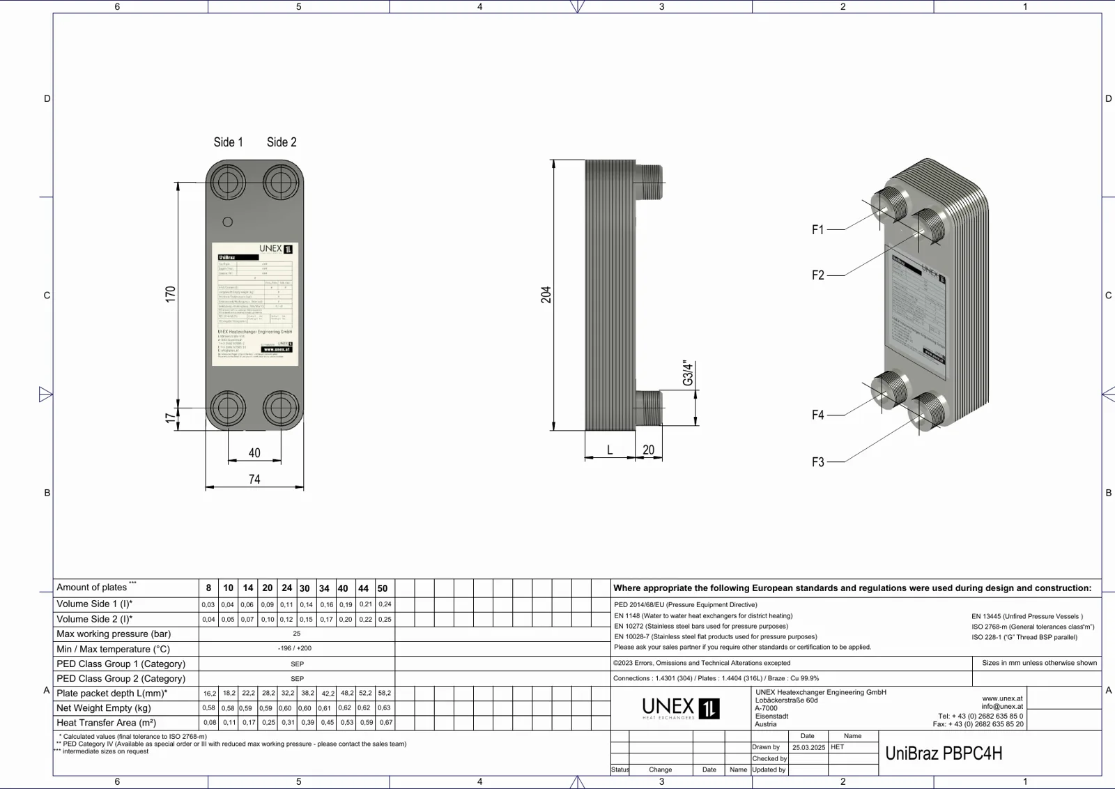 Plan technique avec les dimensions de UNEX PBPC4H-8