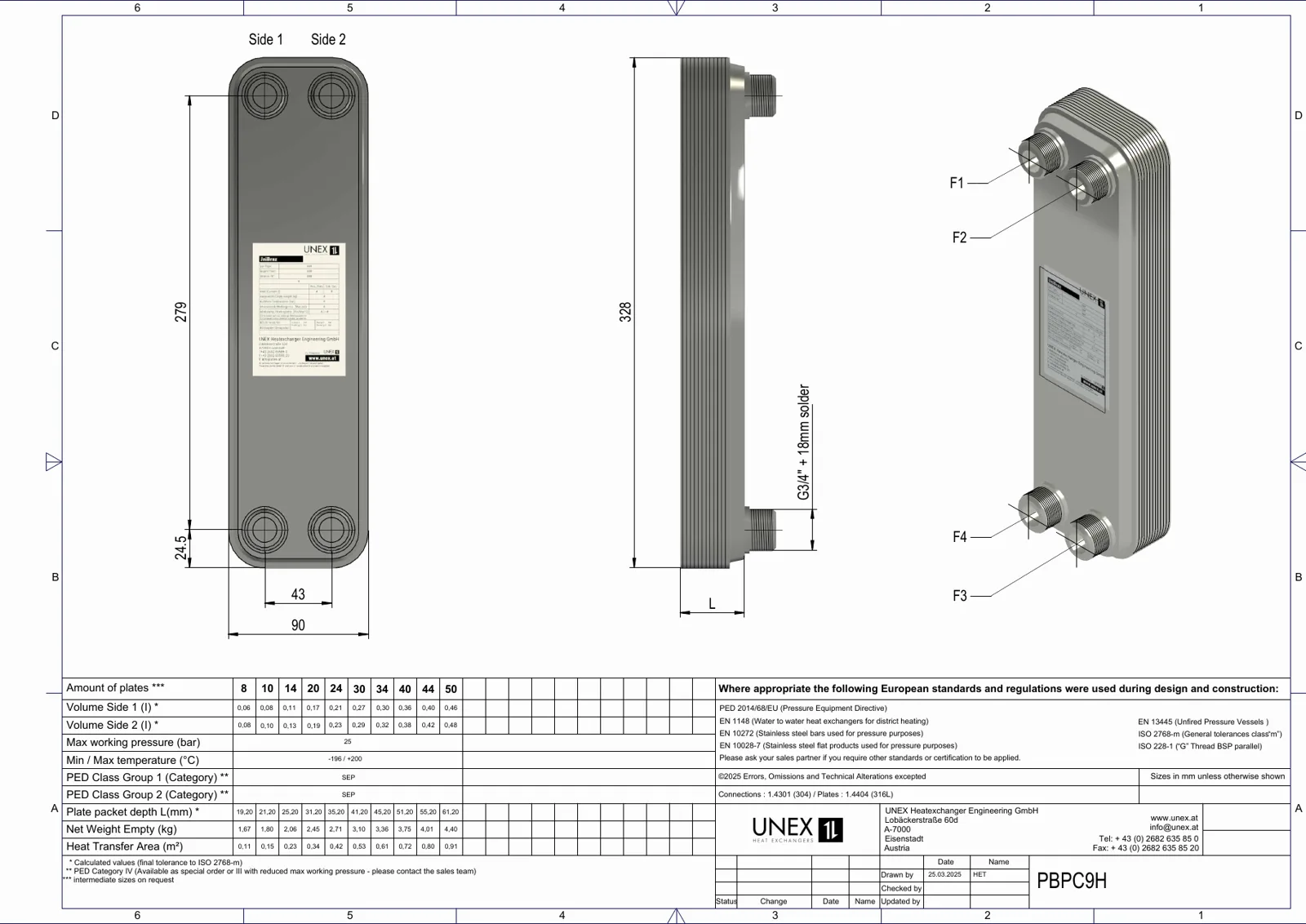 Plan technique avec les dimensions de UNEX PBPC9H-8