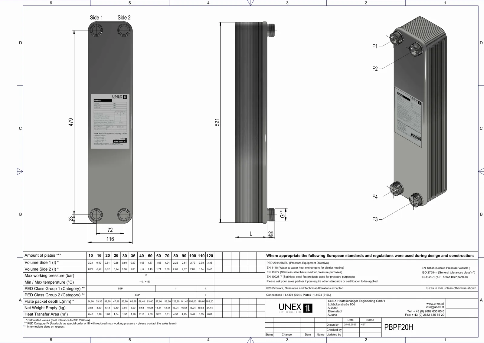 Plan technique avec les dimensions de UNEX PBPF20H-30
