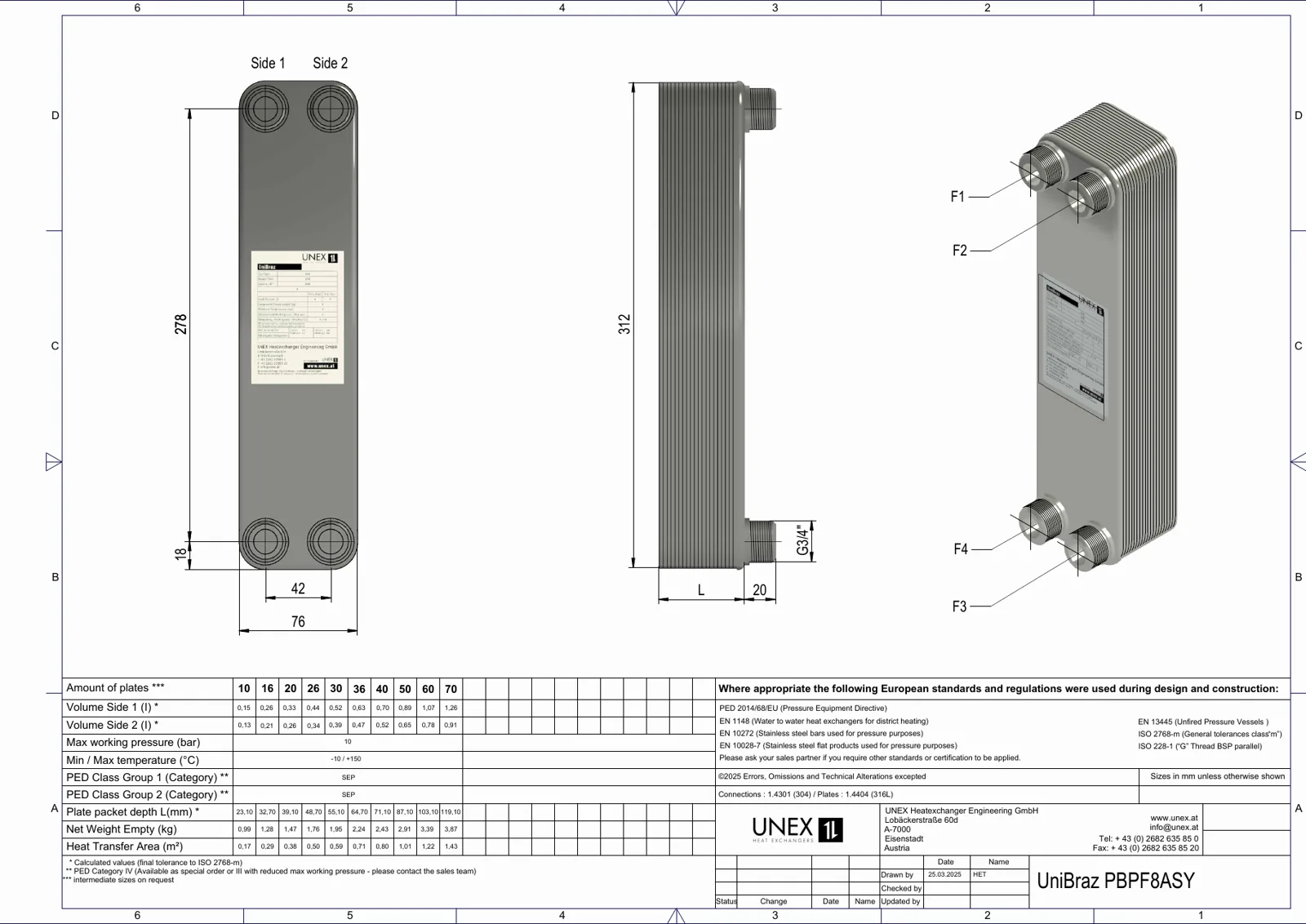 Plan technique avec les dimensions de UNEX PBPF8ASY-26