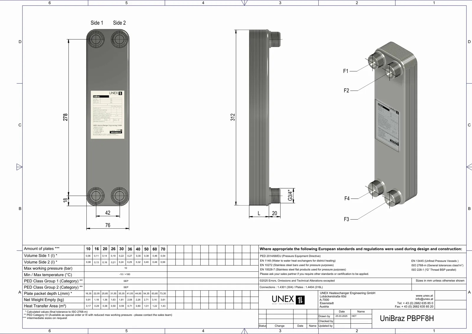Plan technique avec les dimensions de UNEX PBPF8H-16