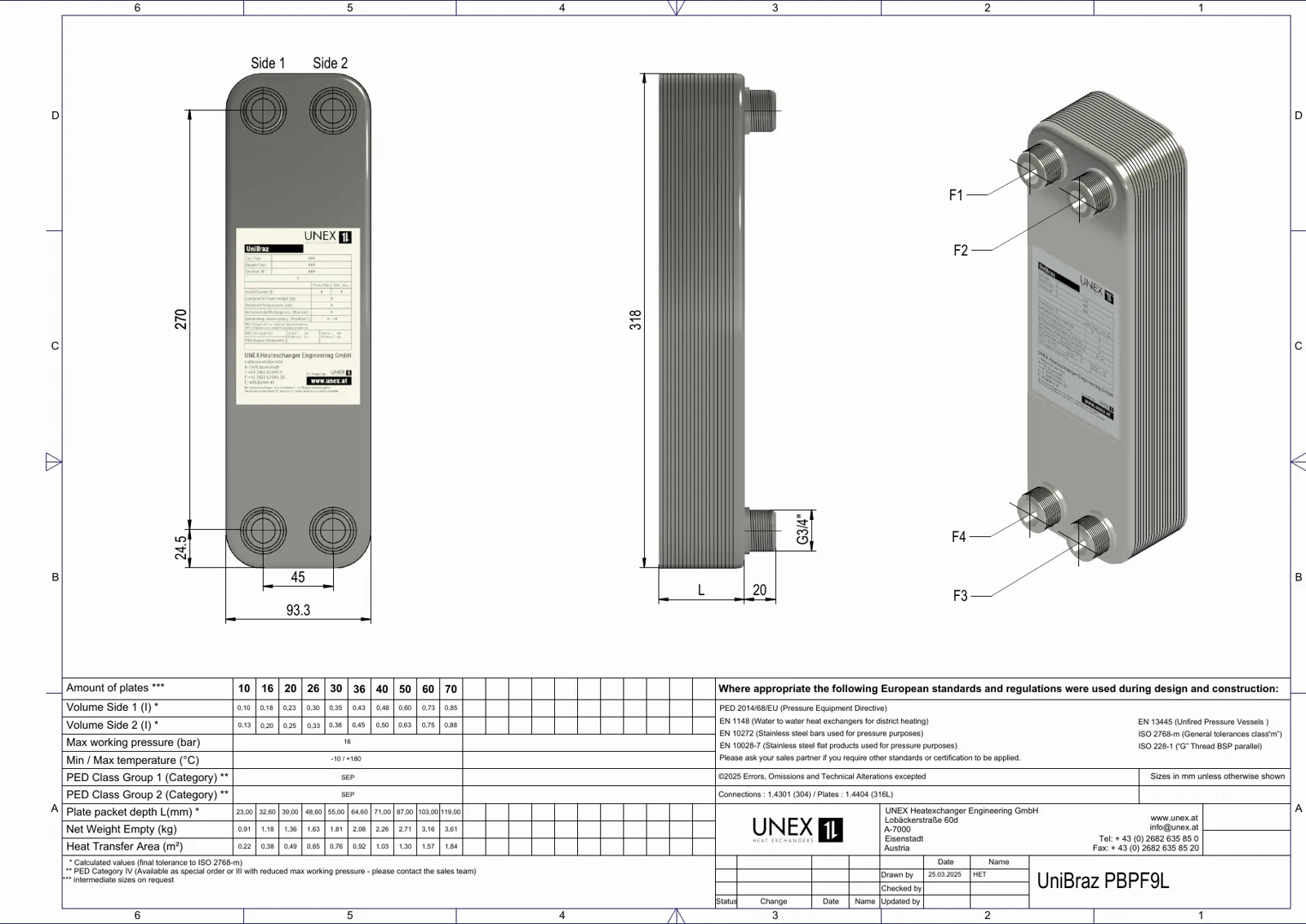 Plan technique avec les dimensions de UNEX PBPF9L-26
