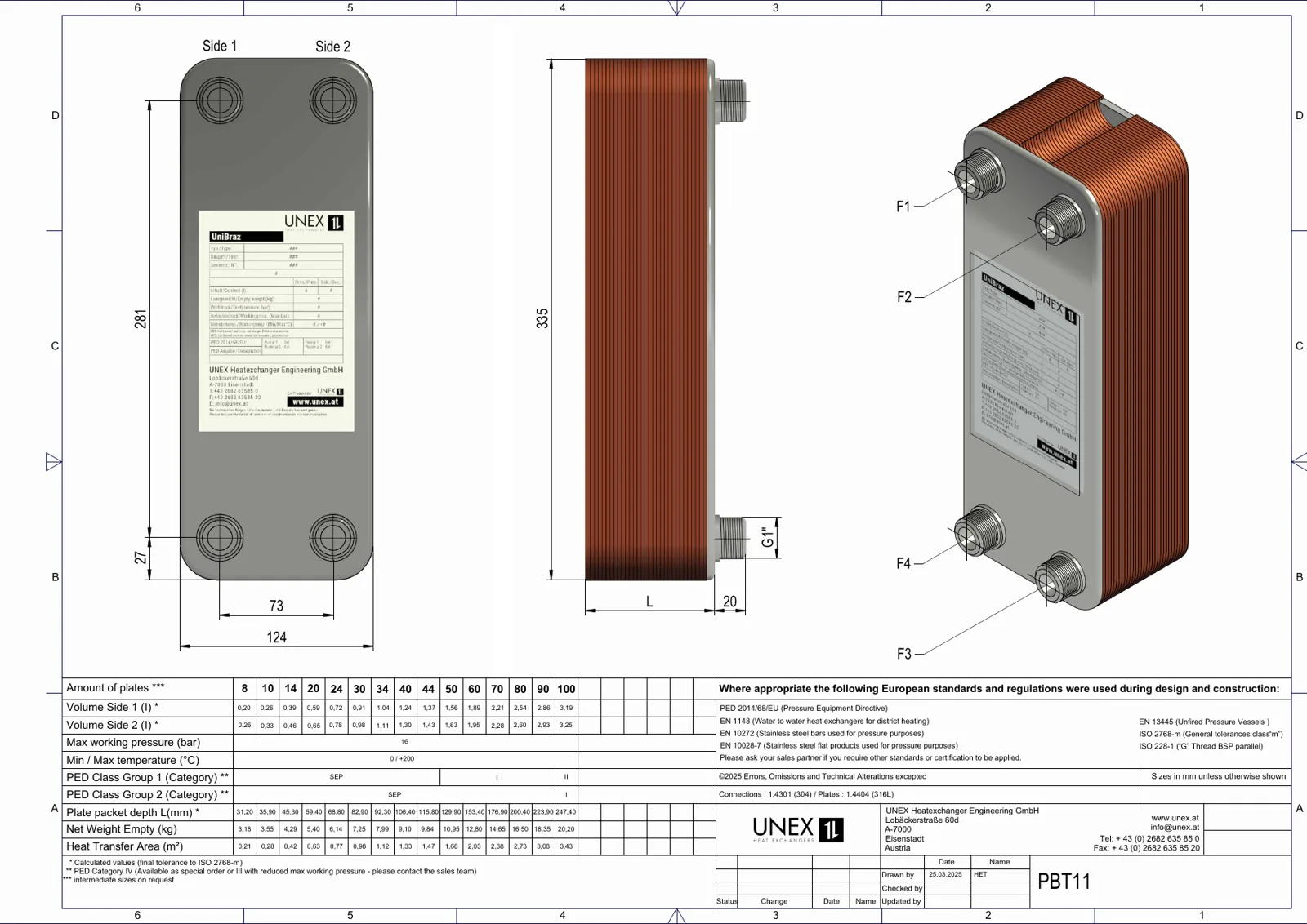 Plan technique avec les dimensions de UNEX PBT11-10