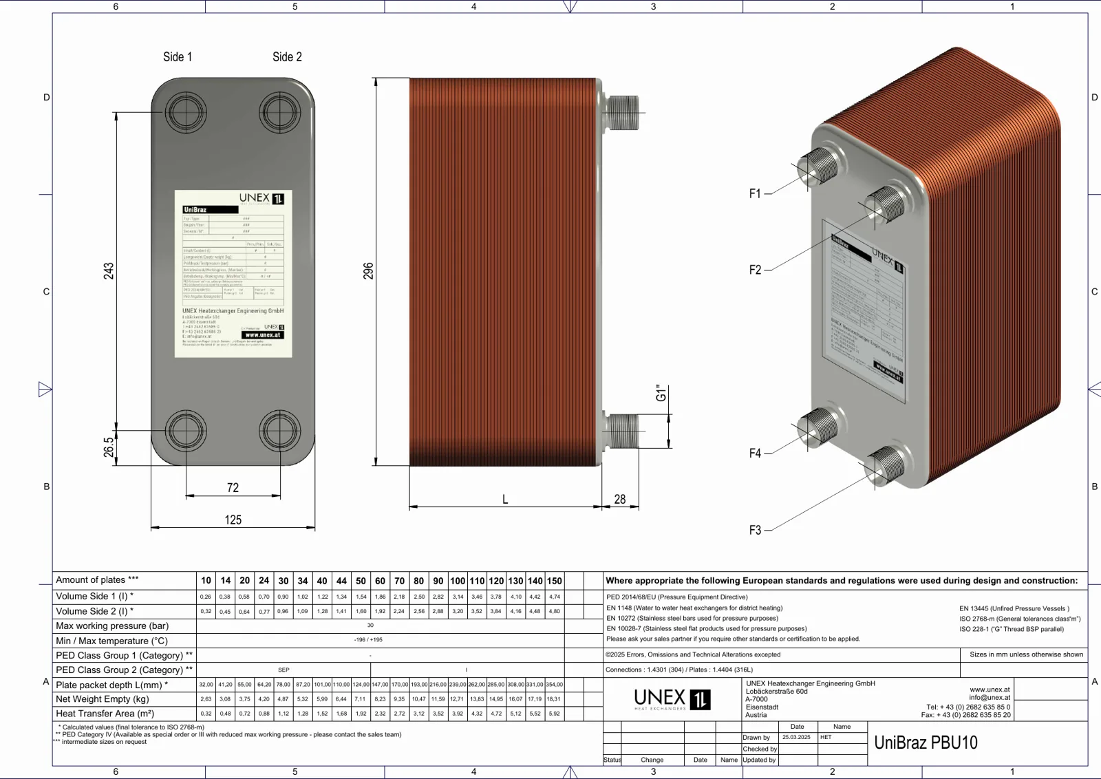 Technical drawing with the dimensions of UNEX PBU10-34