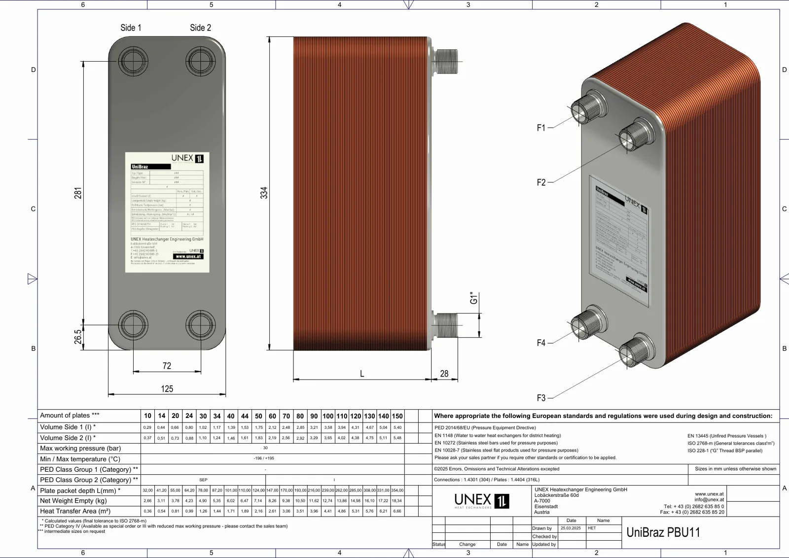 Plan technique avec les dimensions de UNEX PBU11-120
