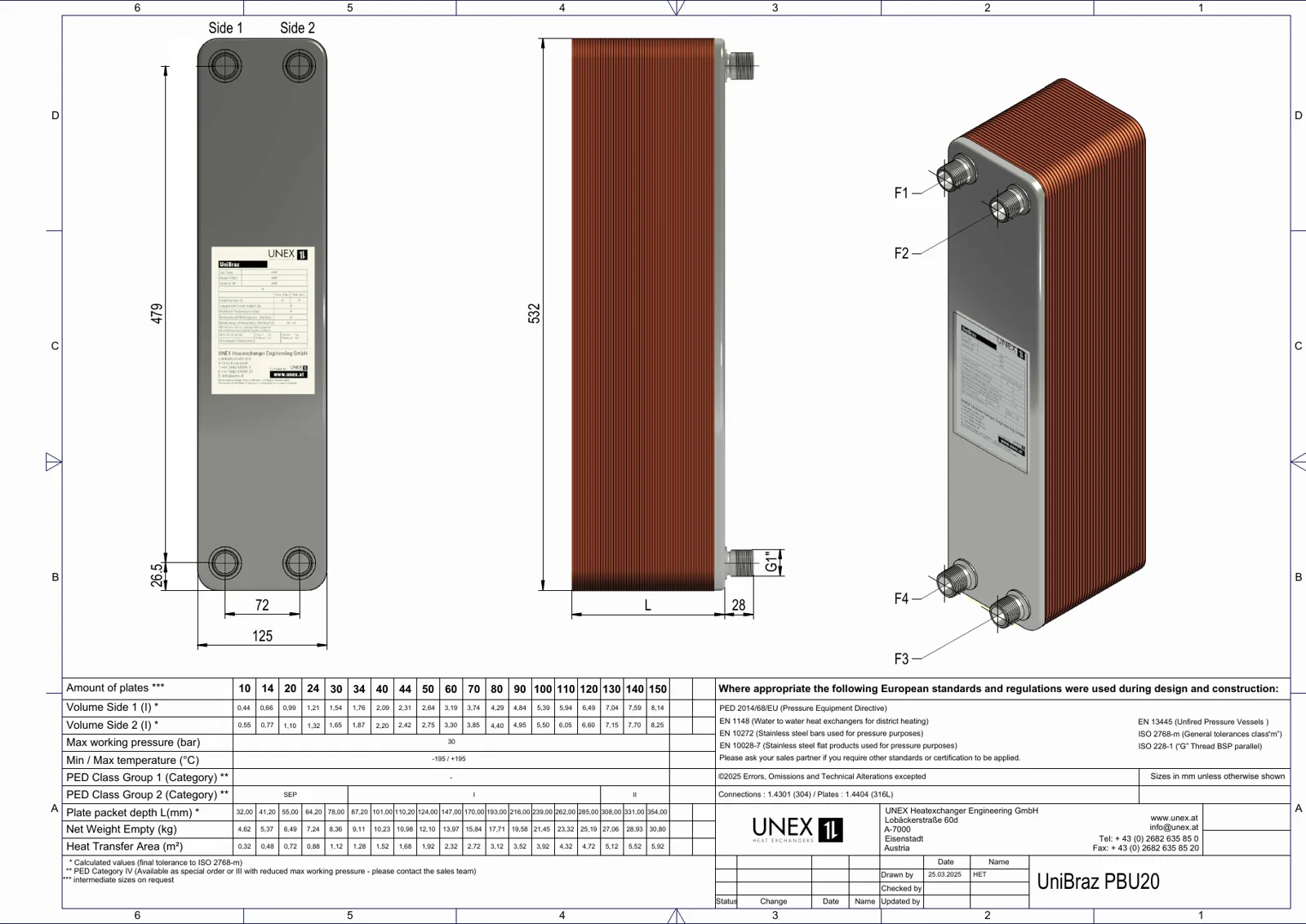 Plan technique avec les dimensions de UNEX PBU20-150
