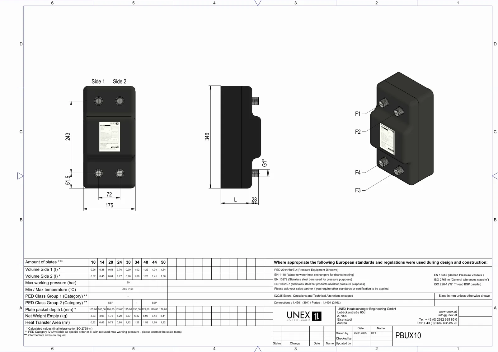 Plan technique avec les dimensions de UNEX PBUX10-10